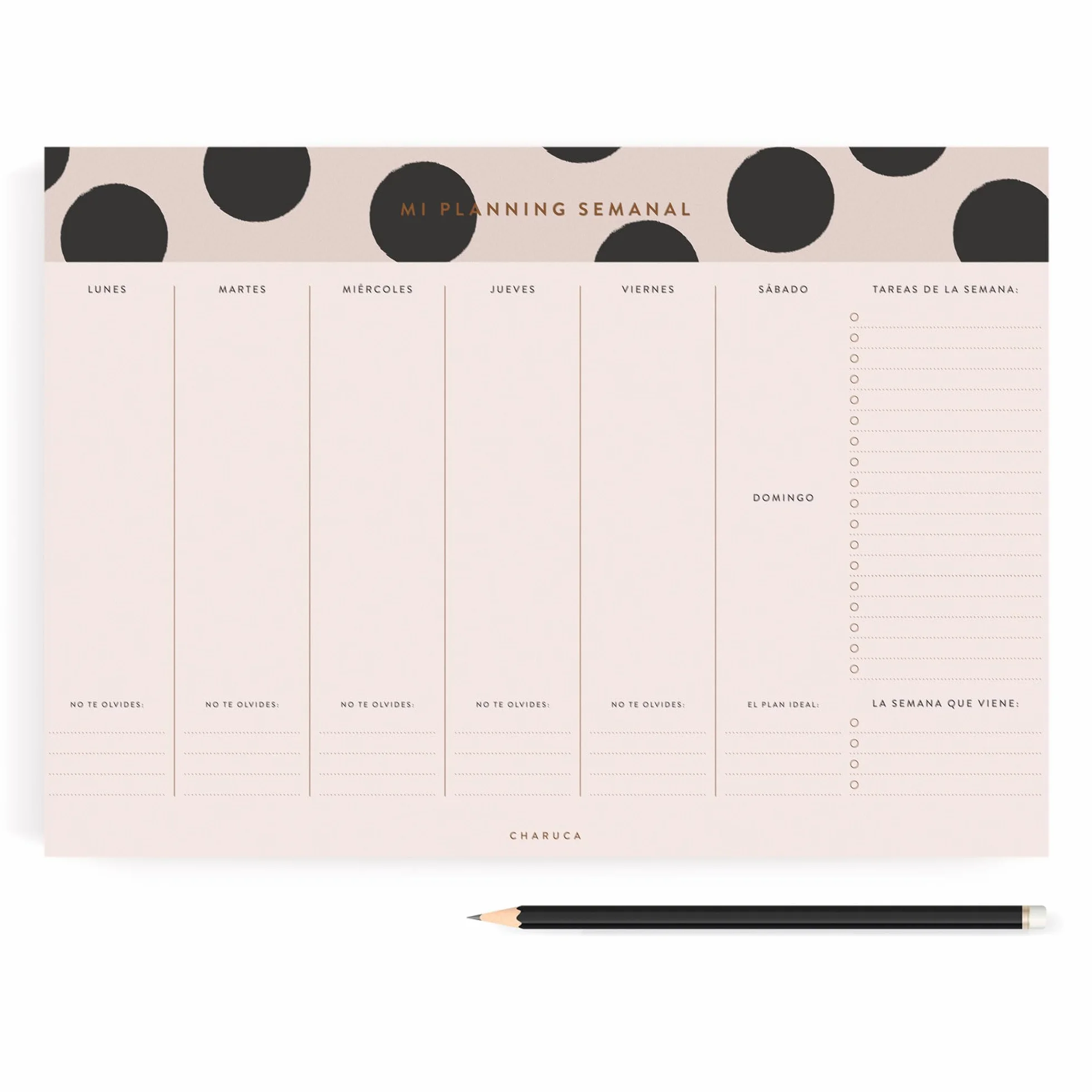CHARUCA Planificador Semanal A4 60 Hojas 29.7x21 cm Organizador Minimal