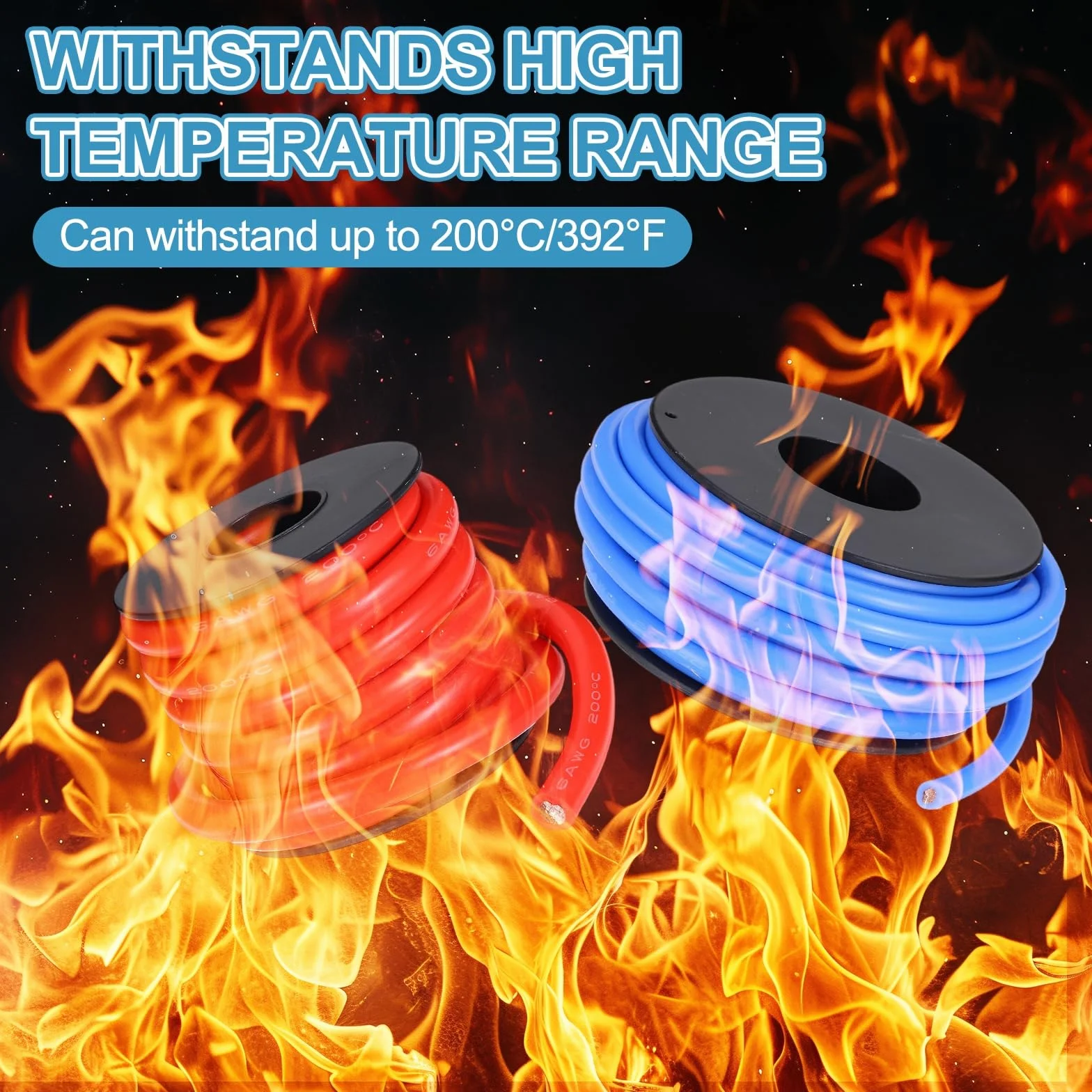 QUARKZMAN Cable de Silicona, 20 AWG Alambres Eléctricos Flexible de Cobre Estañado Trenzado de 61m, Resistente a Altas Temperaturas (200 °C/392 °F), Carrete para DIY, Electrodoméstico, Rojo