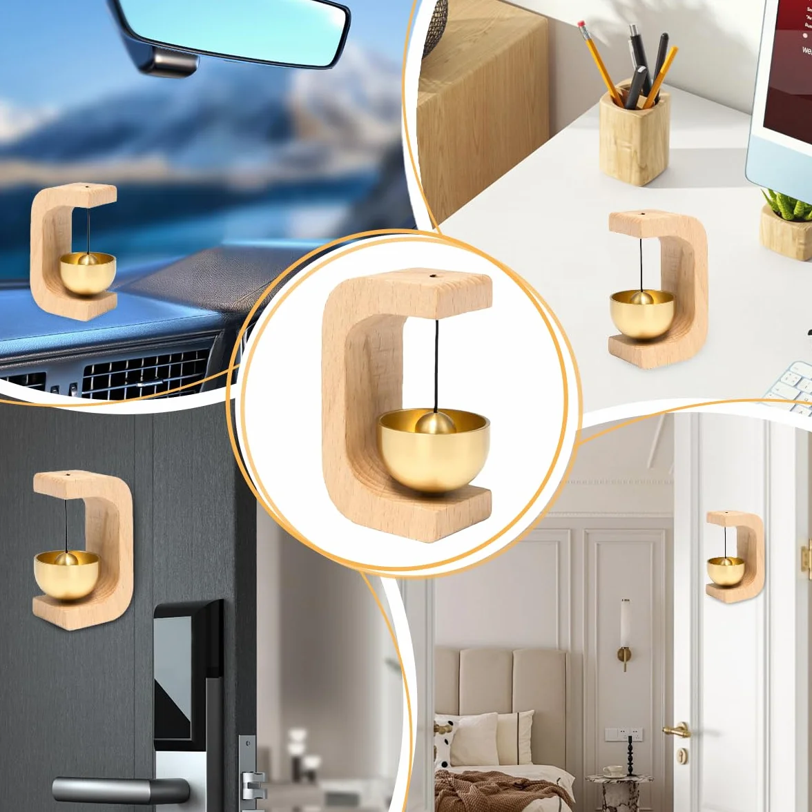 Timbre de Puerta de Madera 2 Piezas, Campanilla Magnética con Campana de Latón para Puertas
