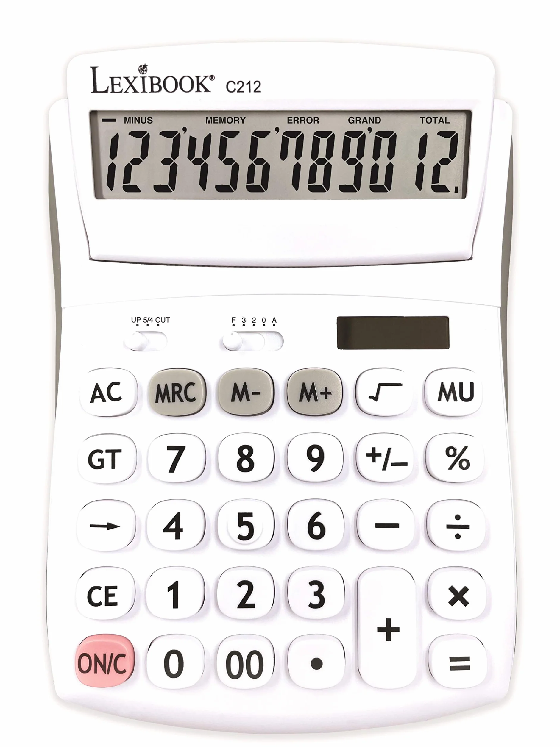 Lexibook Calculadora de sobremesa 12 dígitos Pantalla abatible Solar y Pilas C212 Blanco/Gris