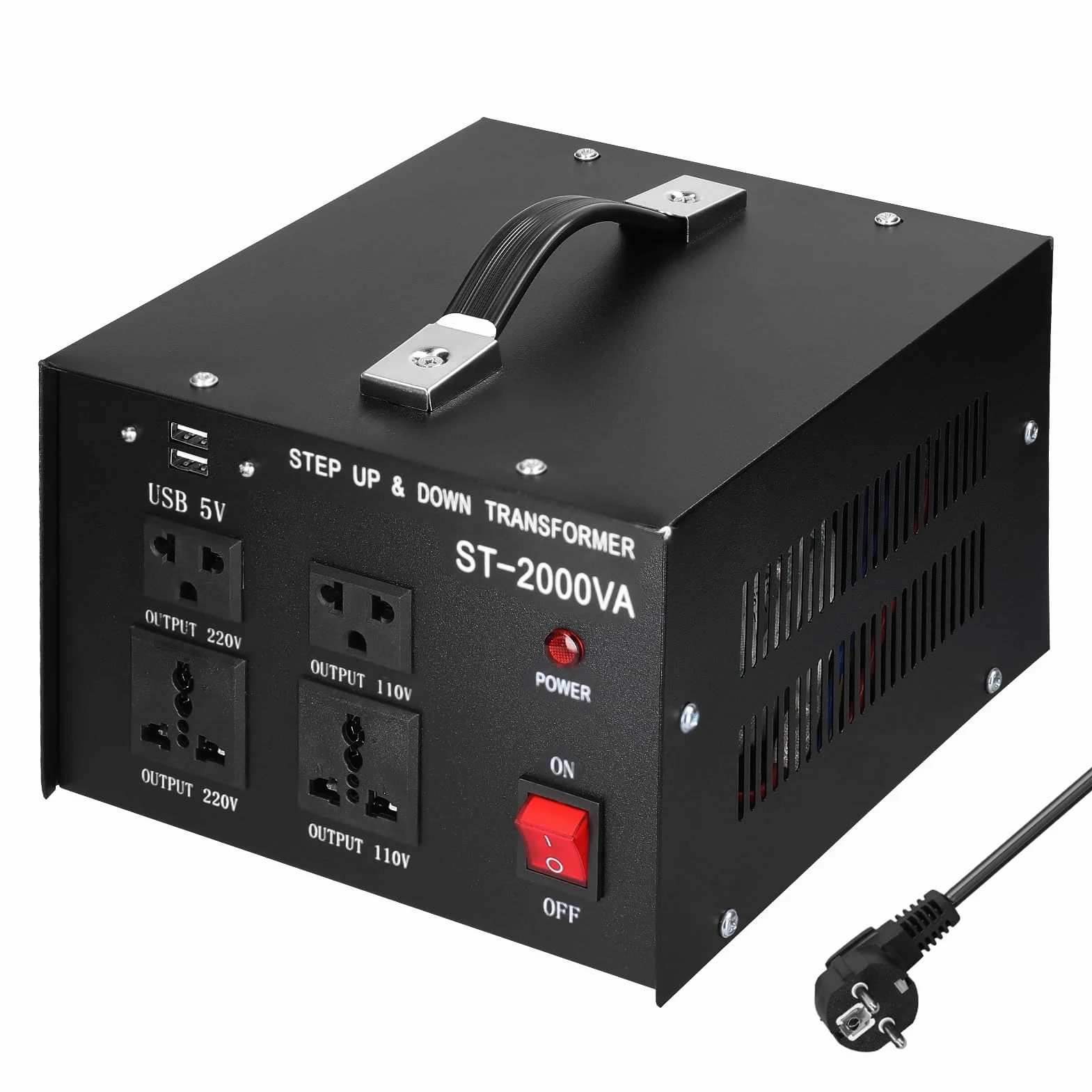 HUIOP Potente Transformador de Voltaje Transformador Reductor y descendente, convertidor de Voltaje de tamaño Compacto, 2000VA, electrodomésticos portátiles, Potente Transformador de Voltaje