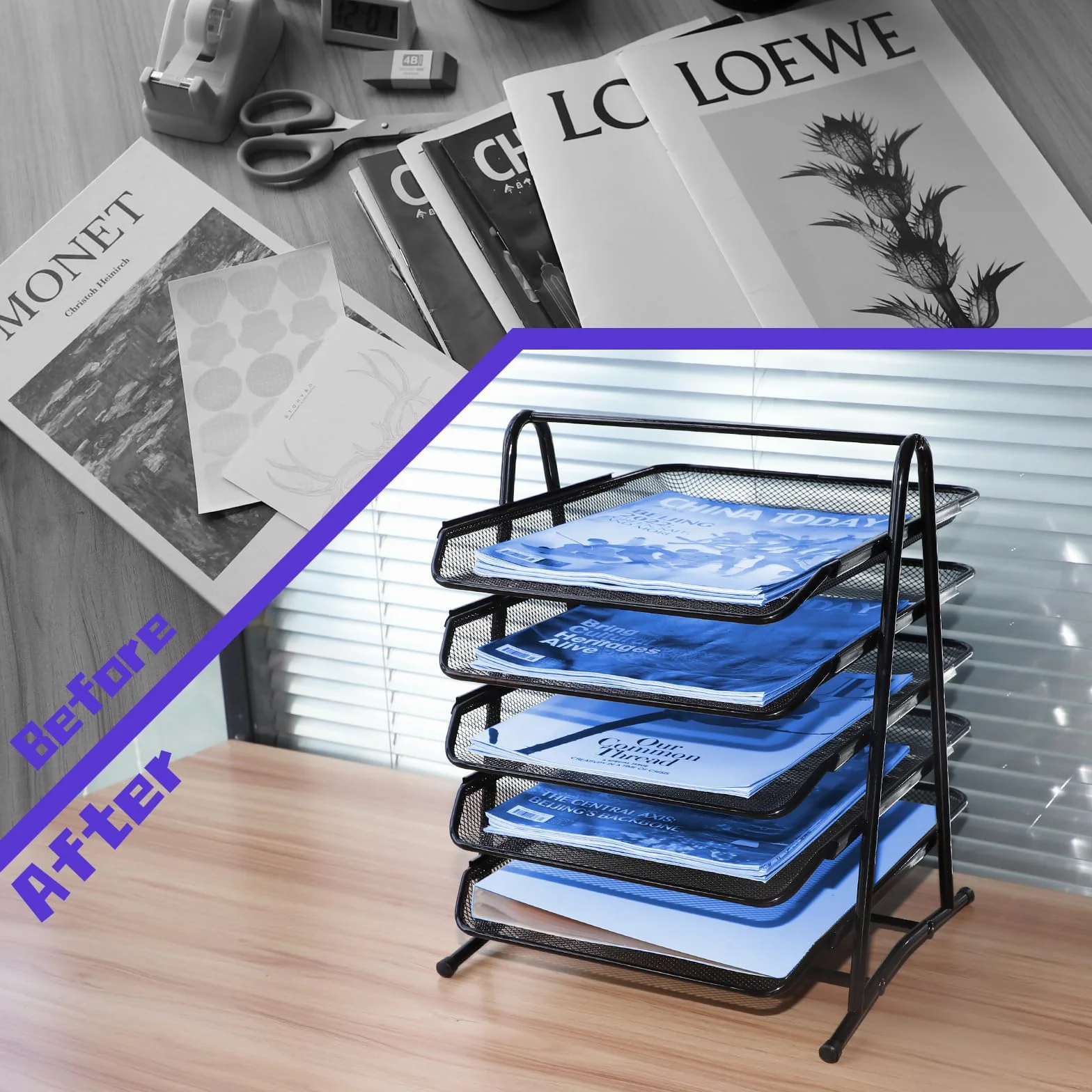 Organizador Escritorio Papeles 5 Niveles Bandejas Apilables Malla Metalicas Archivos Oficina