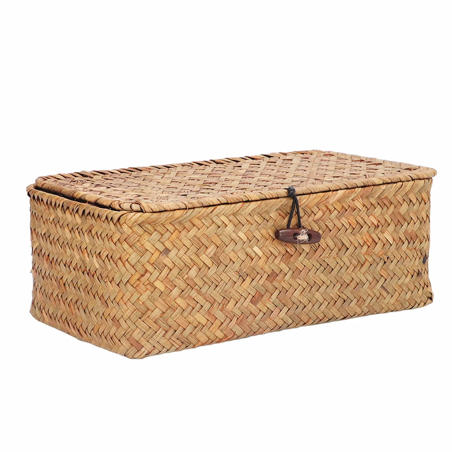 Cesta de Mimbre Rectangular con Tapa Organizador Almacenamiento Hogar Jardín Hecho a Mano
