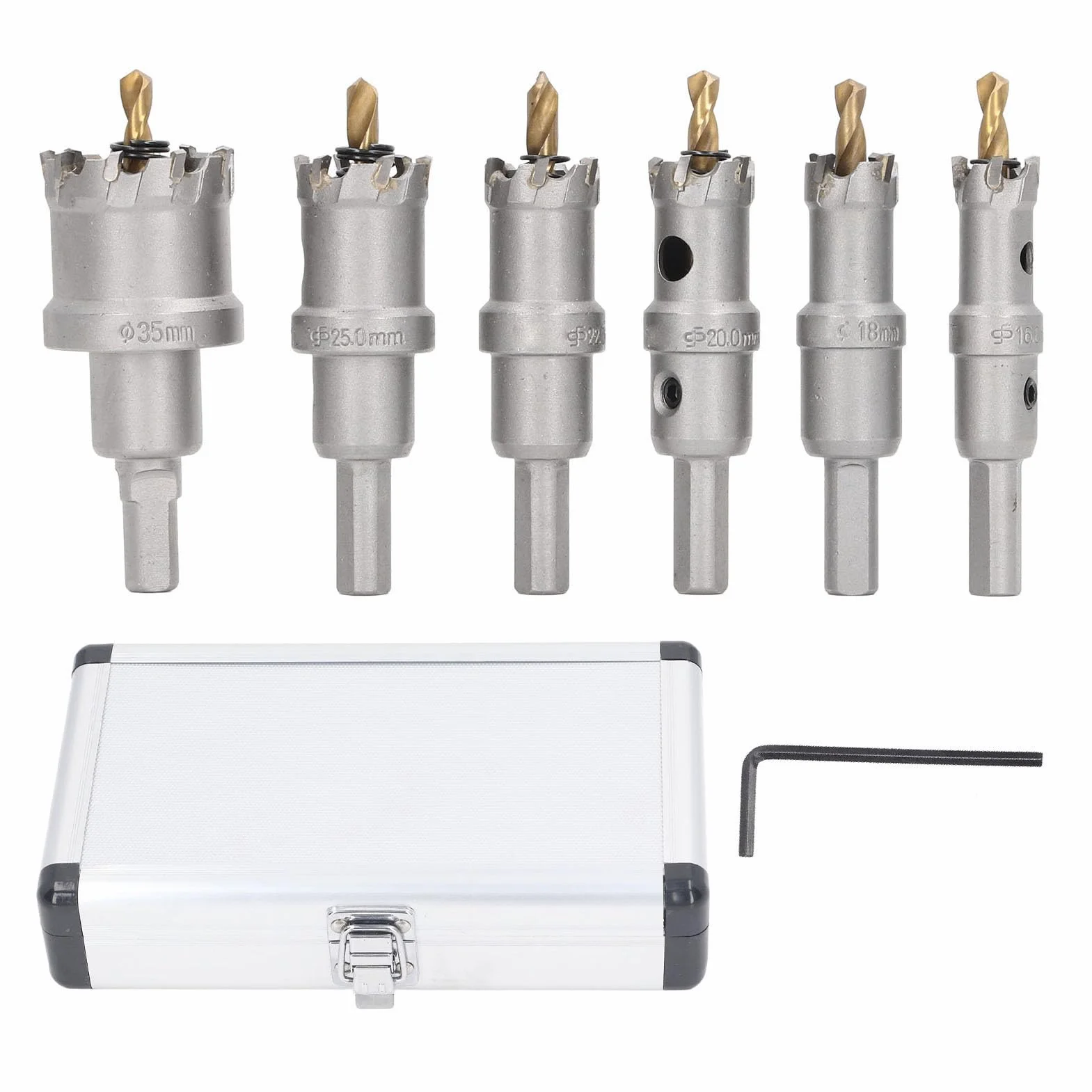 Kit de sierras para taladrar de 6 piezas, de 16 a 35 mm, con punta de carburo y diseño de 3 cuchillas; cortador de agujeros multifuncional de alta precisión para metal, madera y