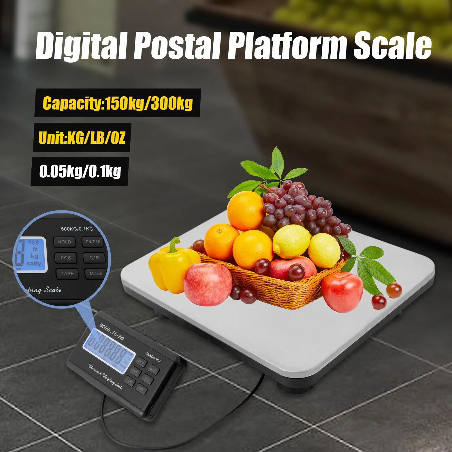 Balanza de Plataforma Industrial 300 kg Bandeja de Acero Inoxidable LCD Digital Profesional