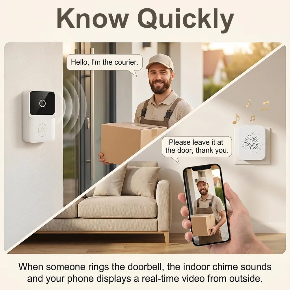 Timbre de vídeo WiFi 1080P con cámara y visión nocturna, audio bidireccional, detección de movimiento, seguridad inteligente para el hogar