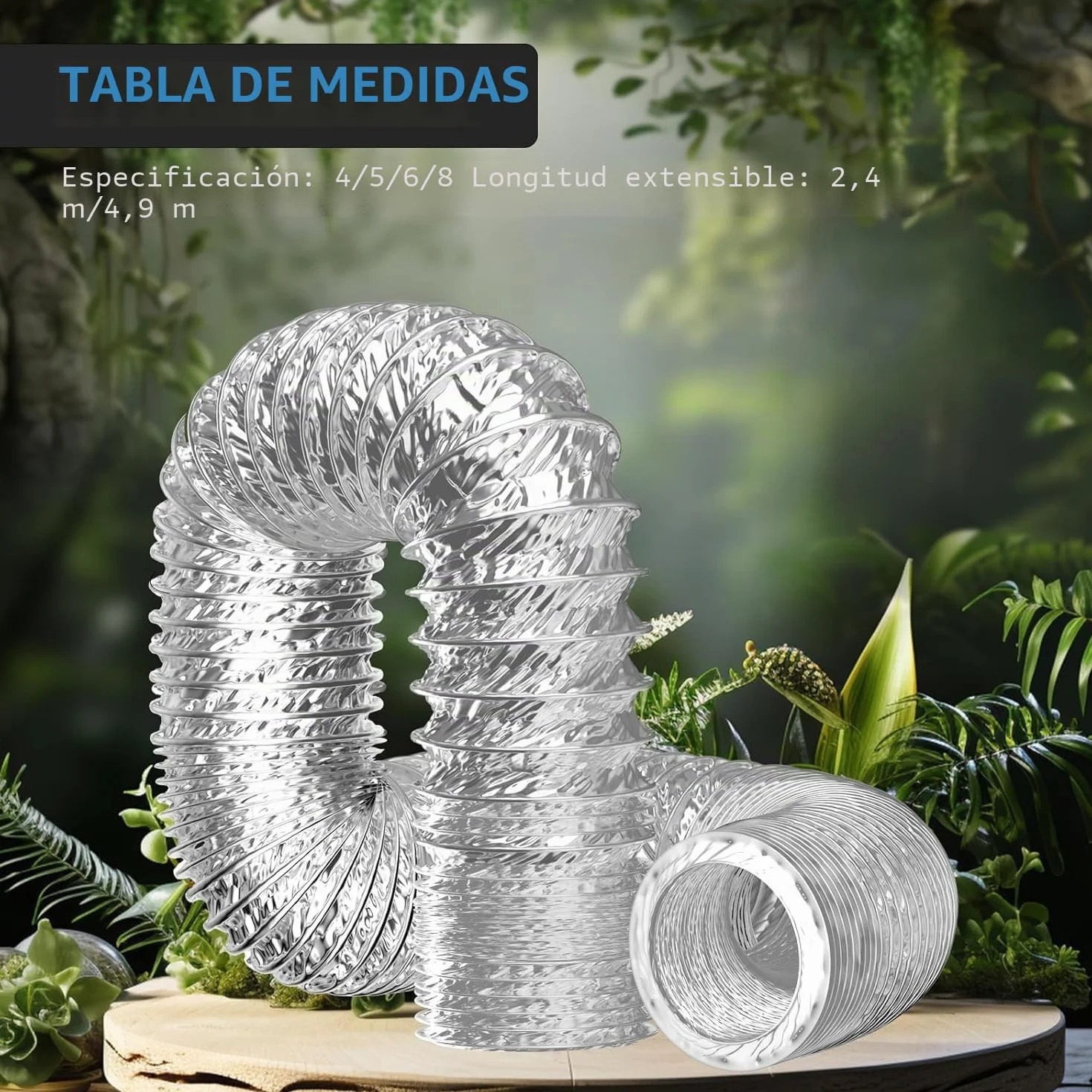 Hon&Guan Tubo flexible de aluminio de 200 mm Longitud 5 m, Manguera Flexible de Aluminio para Secadora, Campana Extractora, Ventilador de Tubos, Aire Acondicionado