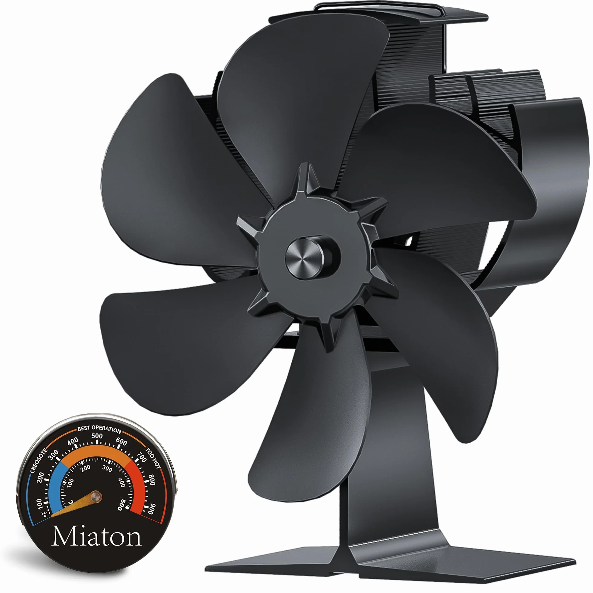 Ventilador Estufa Leña con Termómetro - 6 Cuchillas Ventilador Chimenea, Funcionamiento Silencioso, Ahorro de Energía, para Estufa de Leña o Pellets