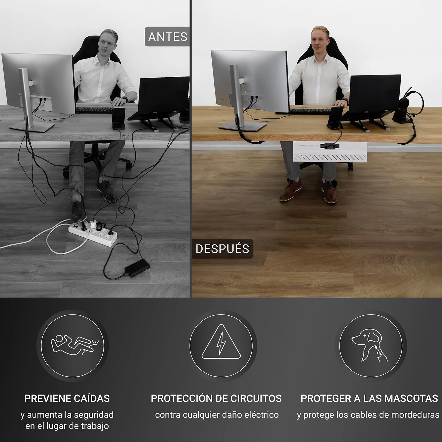 Bandeja de gestión de cables debajo del escritorio sin taladro, gestión de cables de escritorio, organizador de cables, gran capacidad de carga, bandeja de cables debajo del escritorio sin taladro