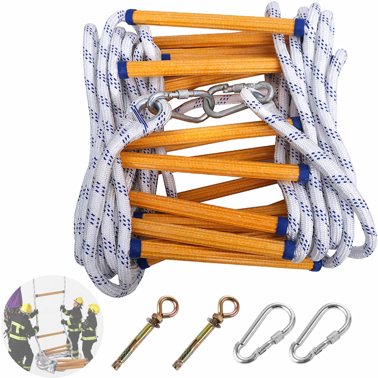Escalera portátil de cuerda, 5 m, escalera de seguridad para adultos, con mosquetones, capacidad de carga de hasta 300 kg, escalera de rescate para exteriores, balcón, ventana, barandilla