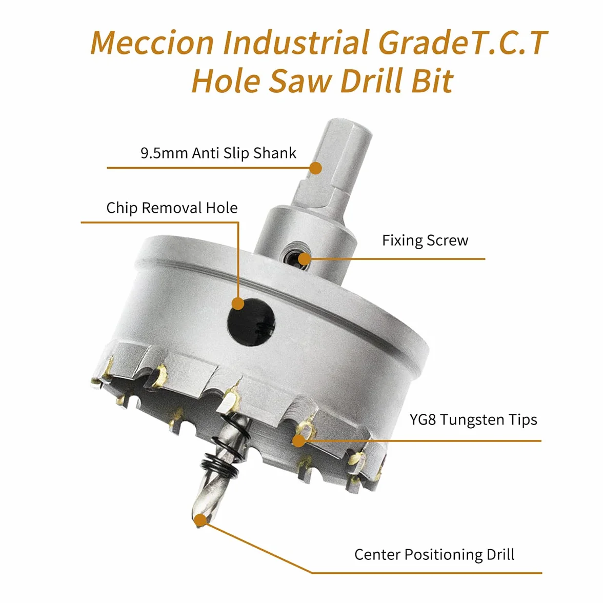 Meccion Broca Cortadora de Agujeros de Metal, Cortador Orificio con Punta de T.C.T Carburo de Tungsteno para Chapa de Acero Inoxidable, Metal, Aleación, Hierro, Madera (22.5mm)