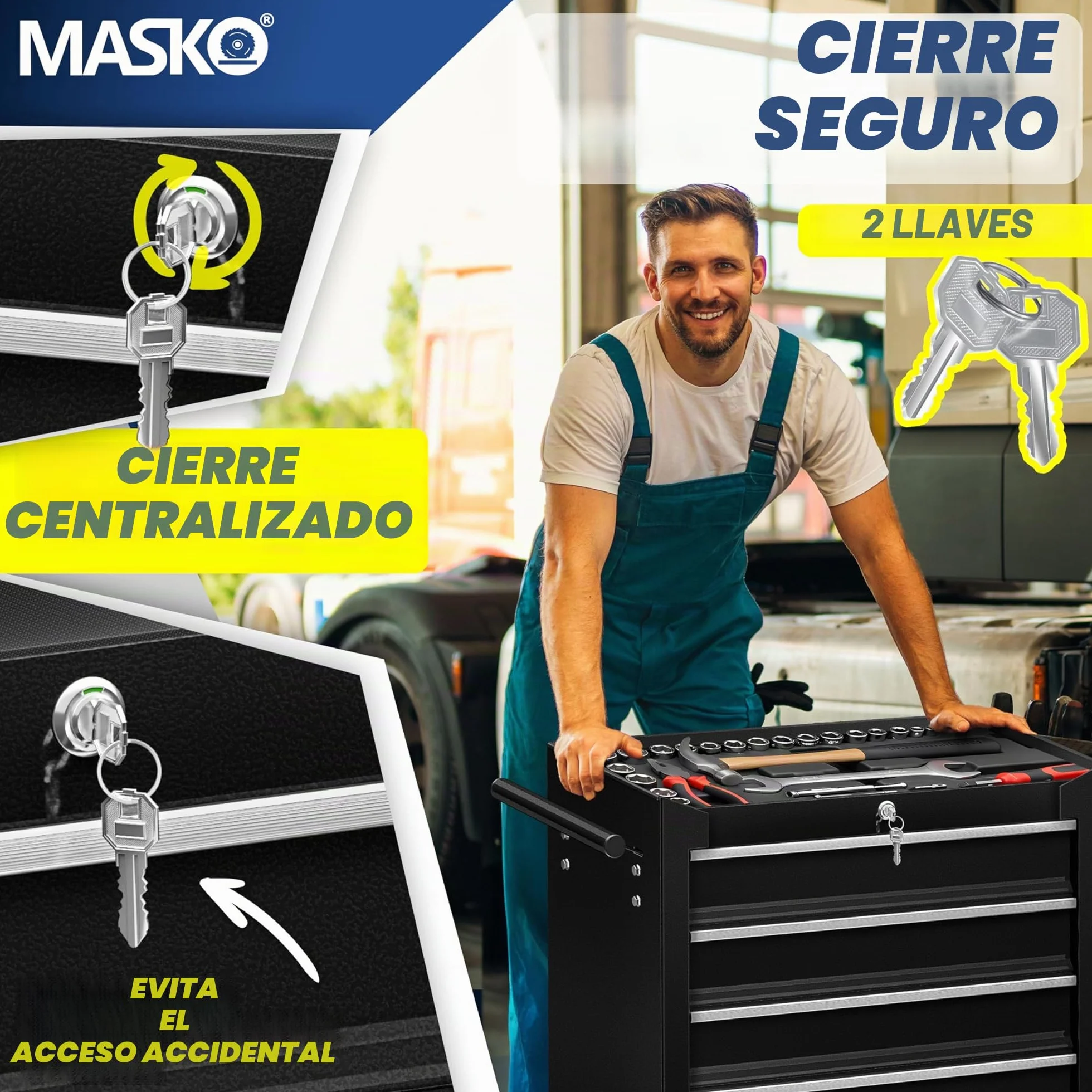Masko® - Carro de taller con ruedas, carro de herramientas, caja de herramientas, 5 y 7 compartimentos