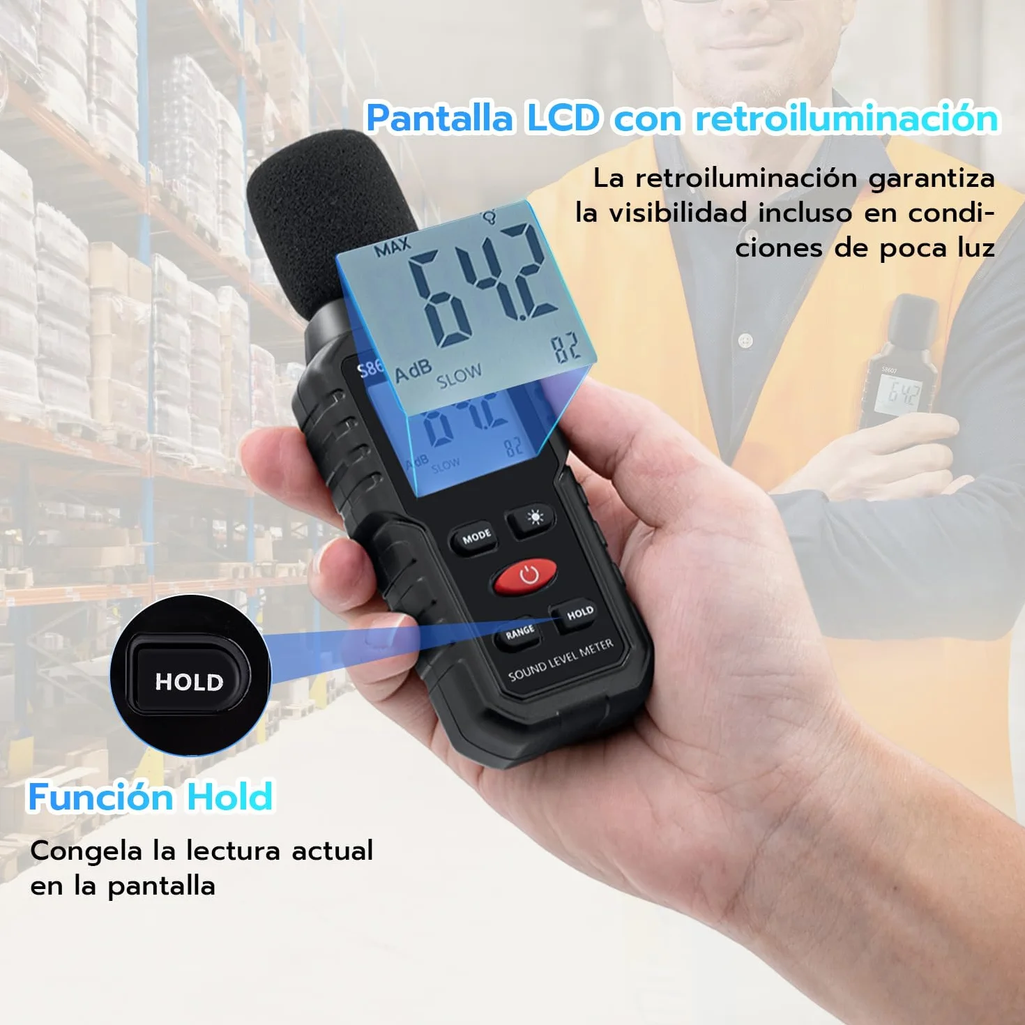 Mcbazel Medidor de Decibelios 30-130dB Pantalla LCD Retroiluminada Portátil