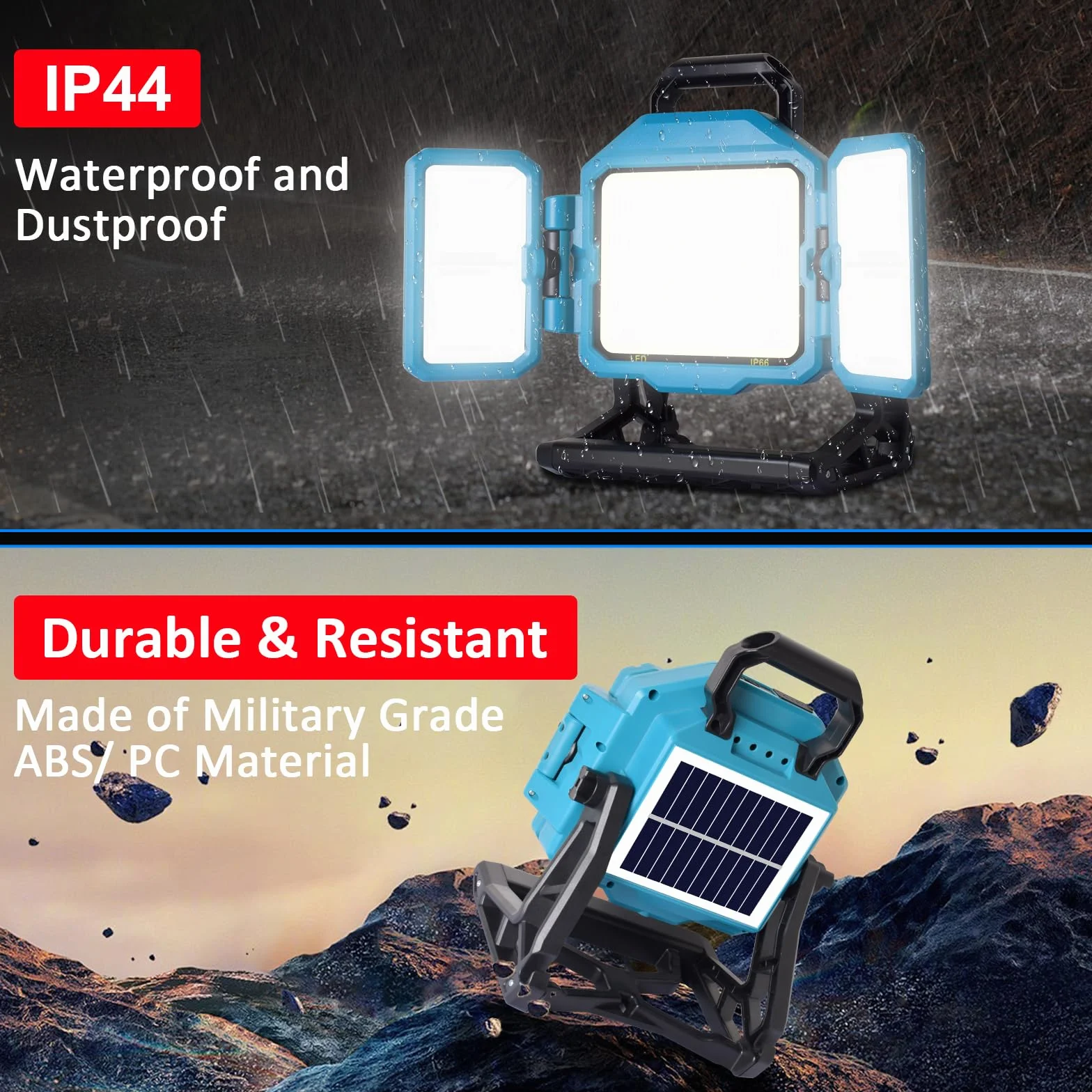 MASMEJOR 300W Foco LED Recargable, Foco LED BaterÍa 30000LM, 25000mAh con Panel Solar, 4 Modos de Luz & Iluminación de 360°, Ideal para Camping, Trabajo, Reparación, Construcción