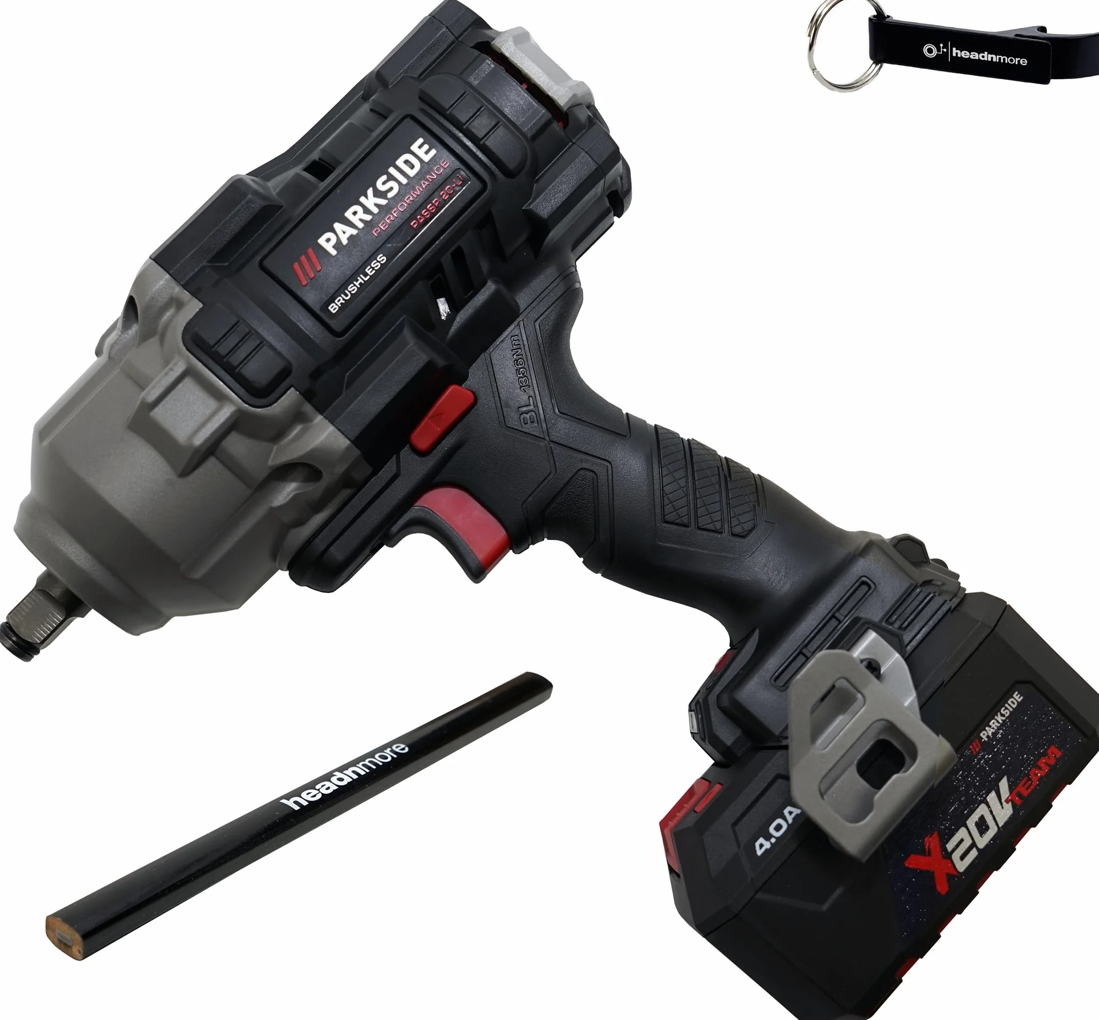 HEADNMORE PARKSIDE PERFORMANCE 20 V 1356 Nm 1/2" Atornillador de impacto con batería de 4 Ah y cargador – X 20 V Team (calcetines de trabajo)