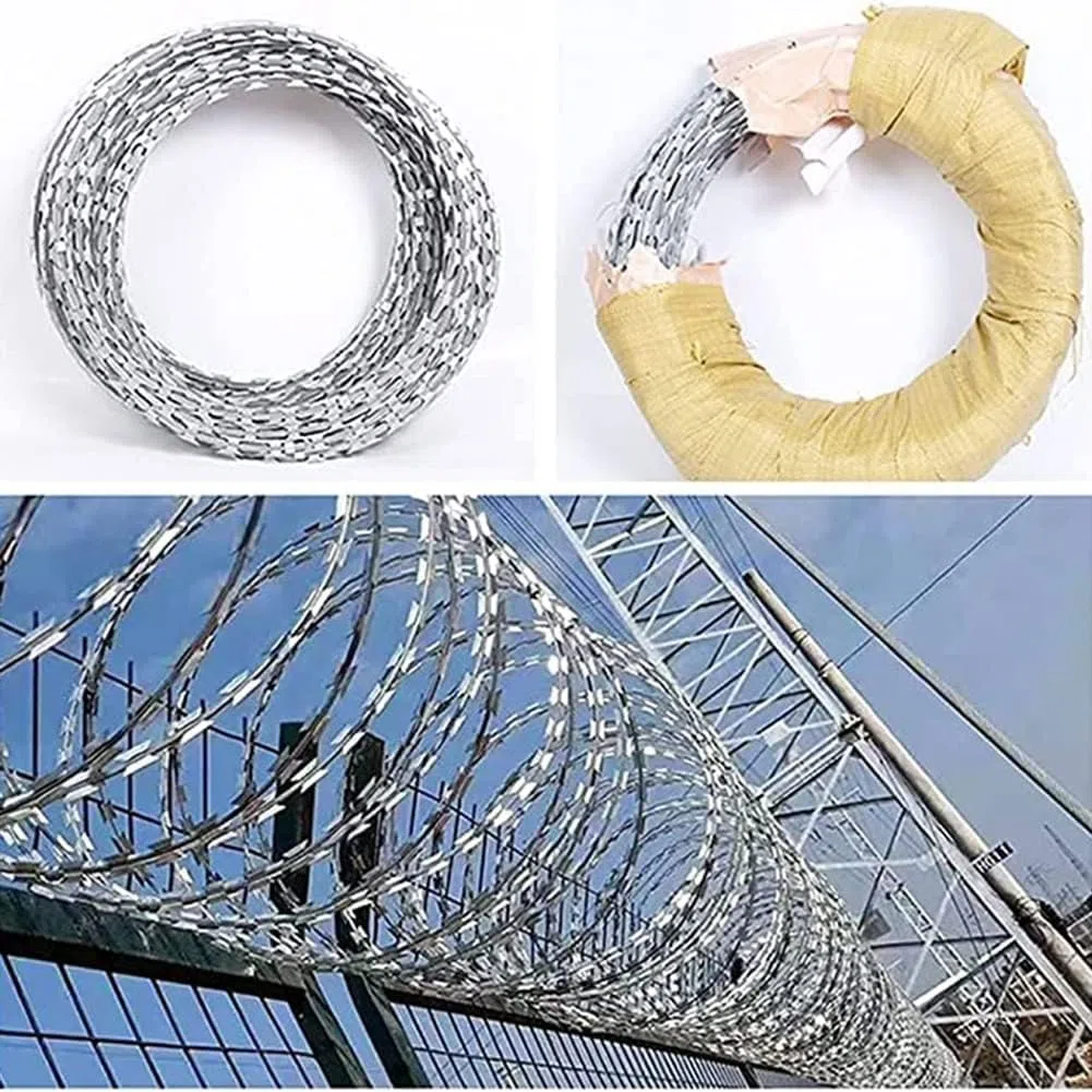 Alambre de Afeitar galvanizado Bobinas de Alambre púas, Malla Ondulado, Acero galvanizado Doble hélice, 20 m