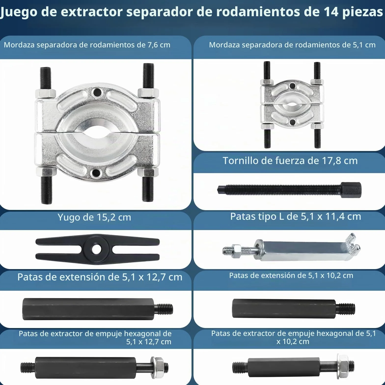 Juego de 14 piezas de Extractores de Rodamientos y Cuchillas Divisorias, de FreeTec, Incluyemaletín