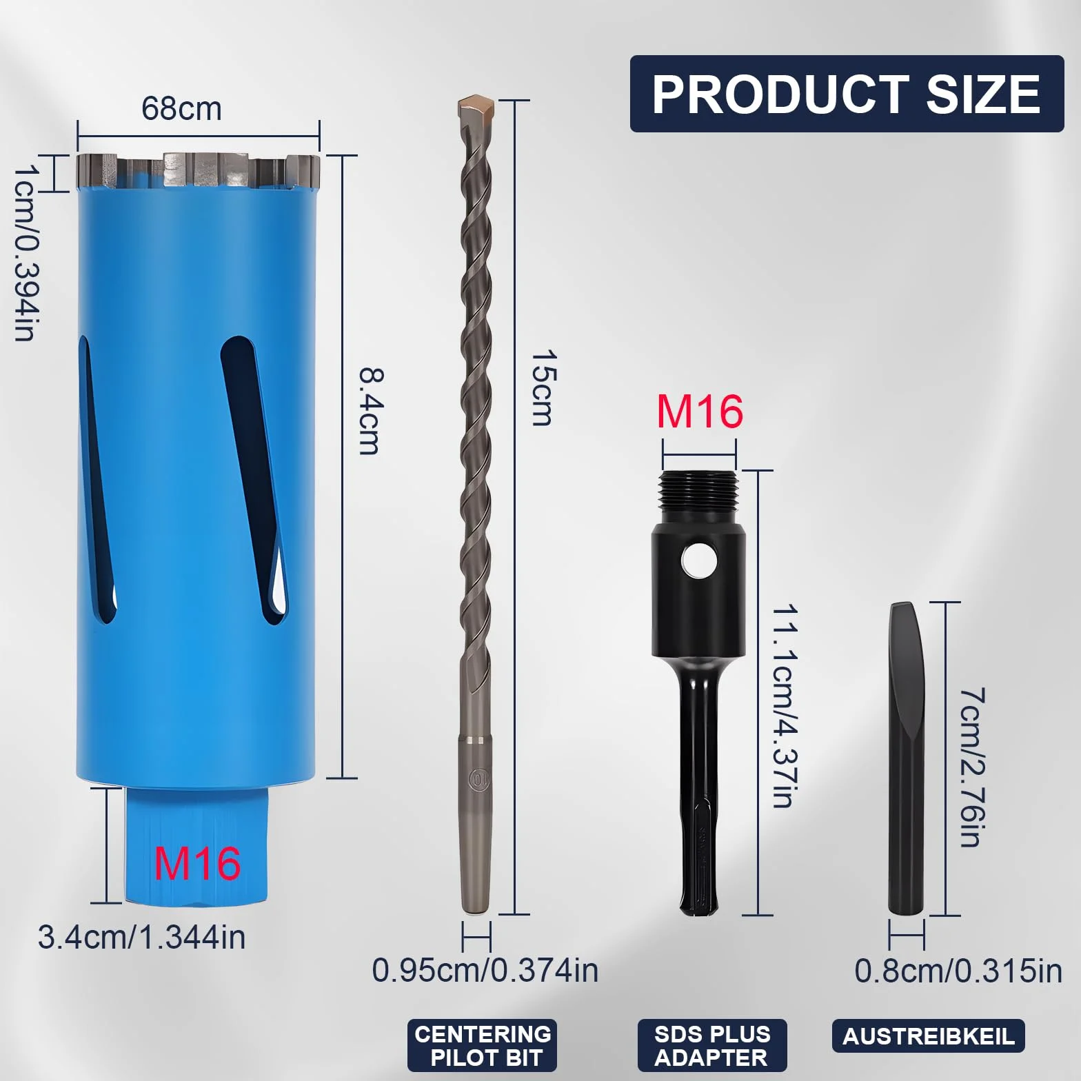 Corona de perforación de diamante M16, diámetro de 68 mm, avellanador de latas para taladro de núcleo, 110 mm, corona de perforación húmeda y seca con turbo, avellanador de latas de diamante