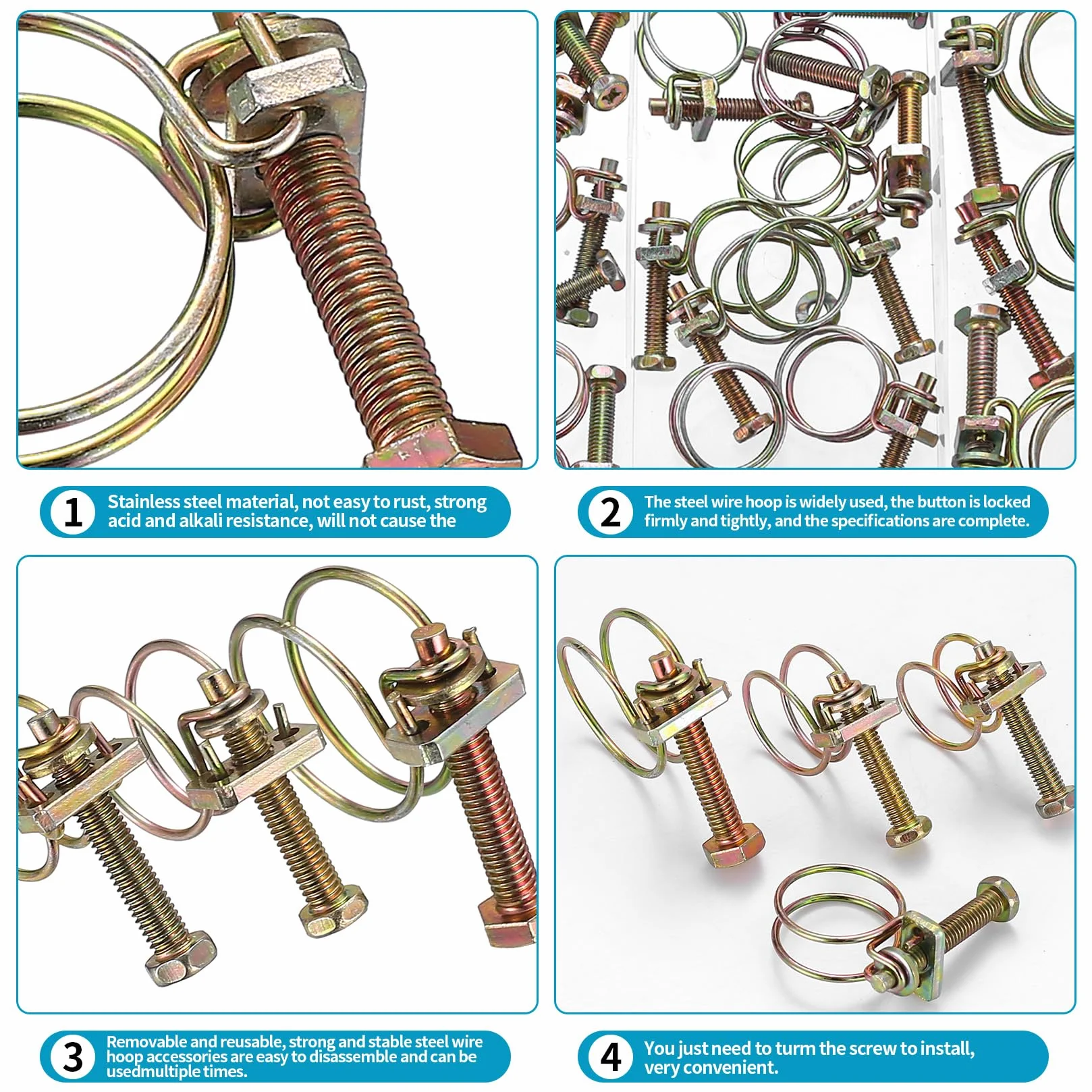 25 Pcs Abrazaderas de Manguera de Alambre Doble, Clips de Manguera de Doble Alambre Ajustable, Clip de Tubo, Abrazadera Metalica para Tubos Tubería de Plomería, 13-16 mm 16-10 mm 21-25 mm