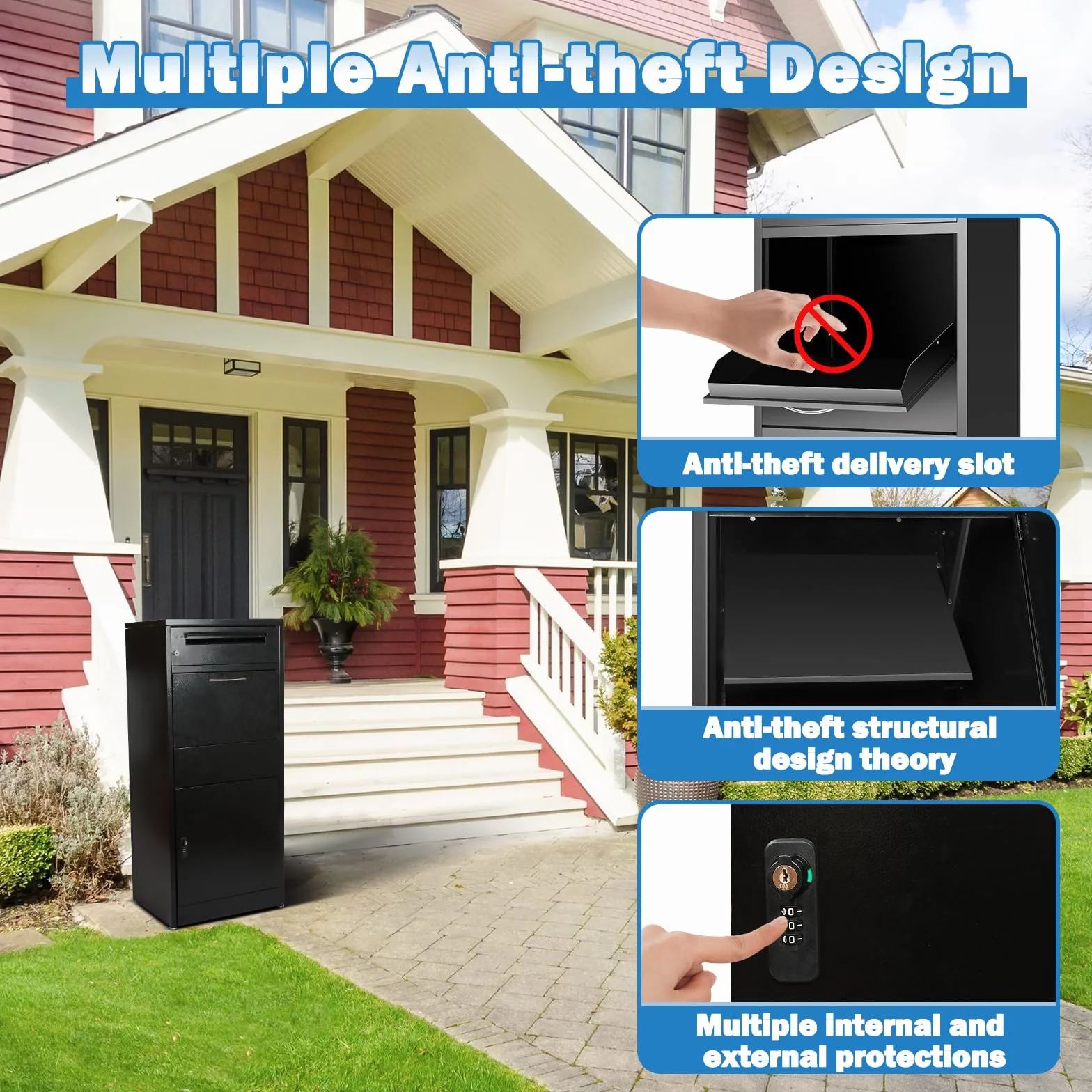 Buzón para exteriores, caja grande para paquetes con cerradura de combinación, buzón de acero inoxidable con función impermeable y antirrobo (50 x 36,5 x 114 cm)