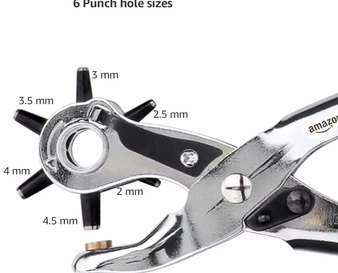 Amazon Basics Juego de perforadora de cuero, rotativa, herramienta para hacer tamaños de agujeros múltiples, Plata