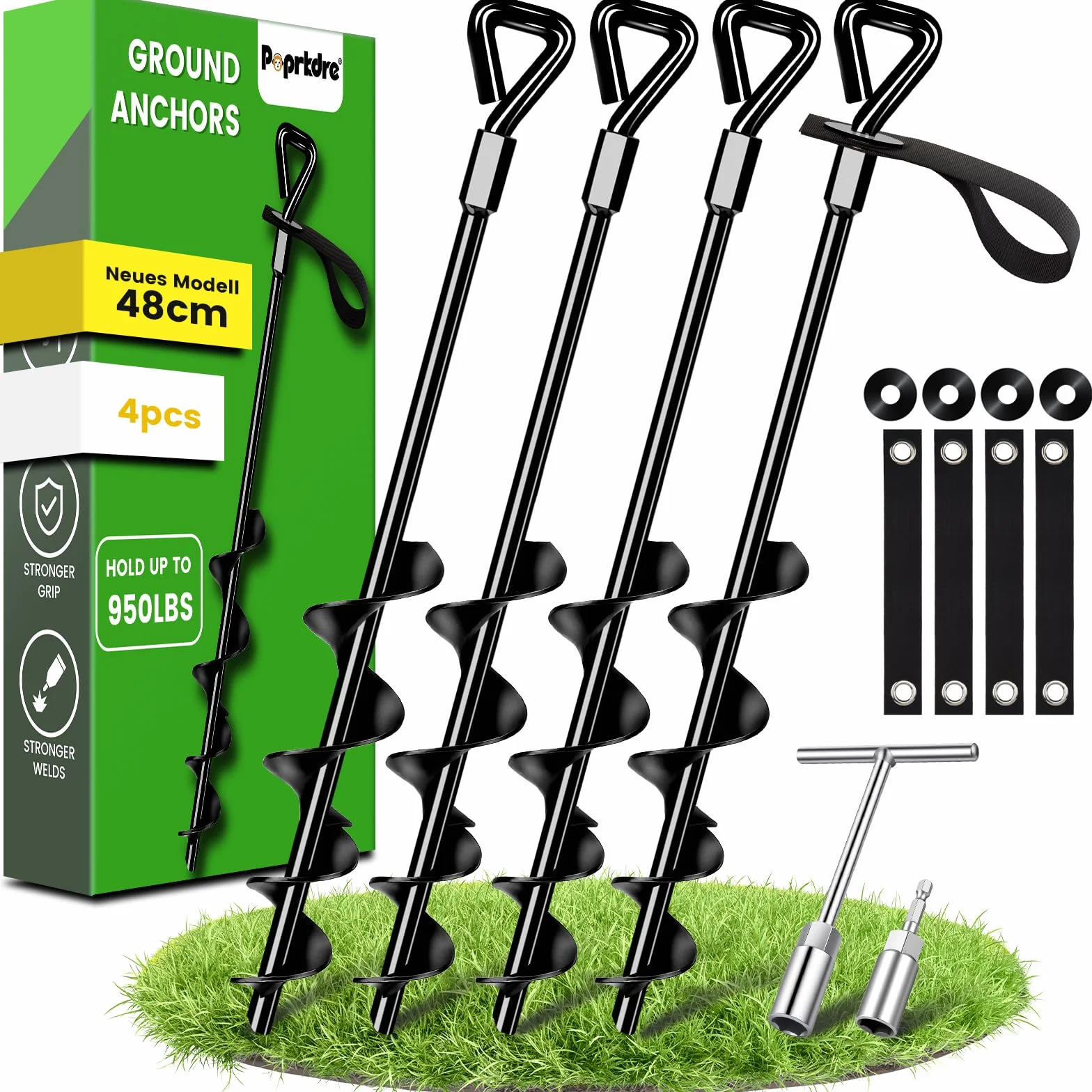 Anclajes de suelo de 48 cm, paquete de 4 unidades de anclajes de tierra Premium Secure Upgrade Versión para fijar tiendas de campaña, trampolines, perros, marquesinas, etc., resisten vientos fuertes