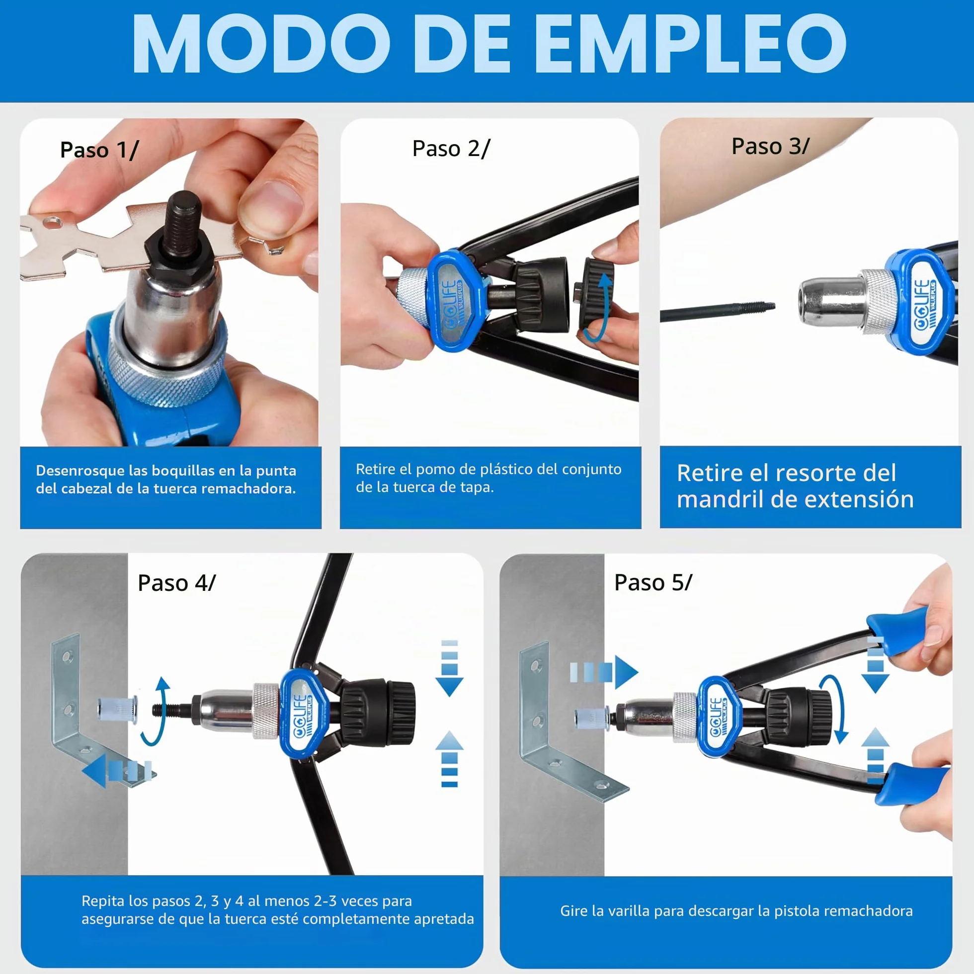 CCLIFE Remachadora de Tuercas, con 150 Tuercas M5 M6 M8 M10 M12 Remachables, Remachado de Roscas