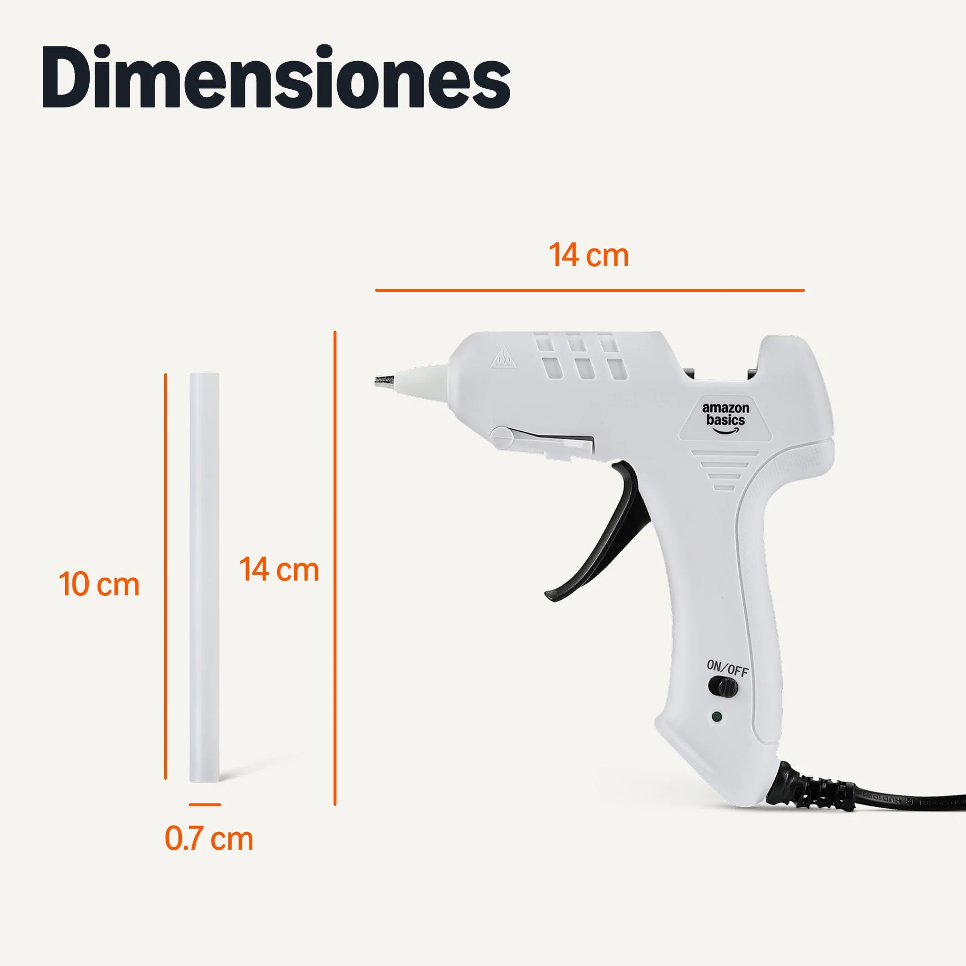 Amazon Basics Kit de pistola de pegamento caliente con 30 barras de pegamento, 20 W, Enchufe EU, Blanco