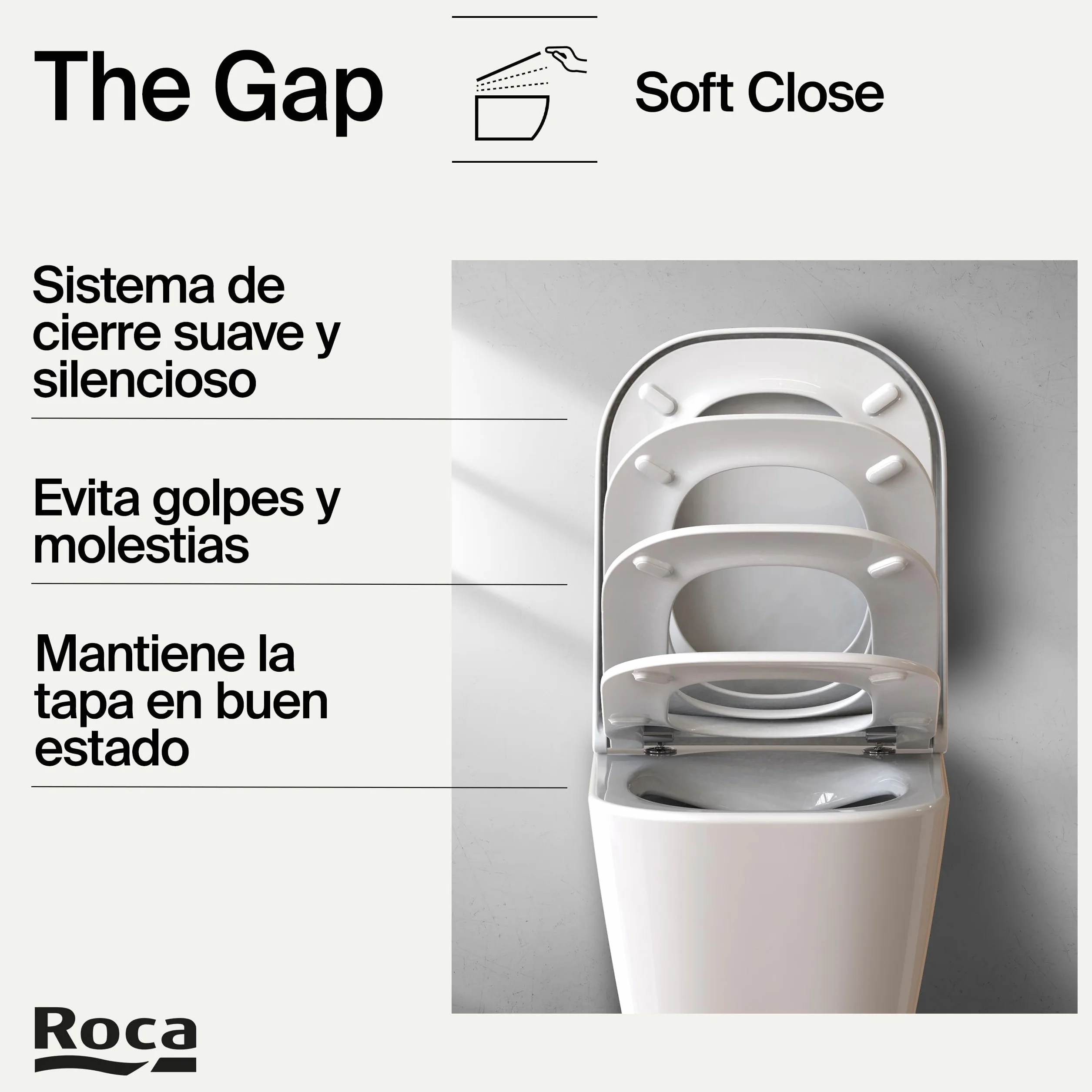 Roca The Gap - Tapa y asiento de Supralit para inodoro compacto, tapadera de WC original con caída amortiguada, recambio de tapa de váter resistente, blanco, A80173200B