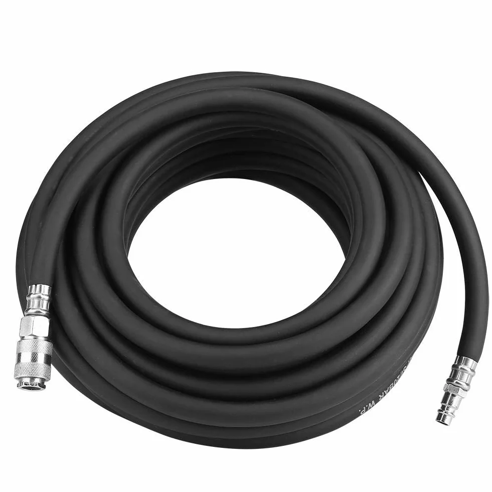 Manguera de aire comprimido flexible, manguera de aire neumática de goma con conexión rápida presión de explosión máxima de 900 Psi para compresor negro 15m