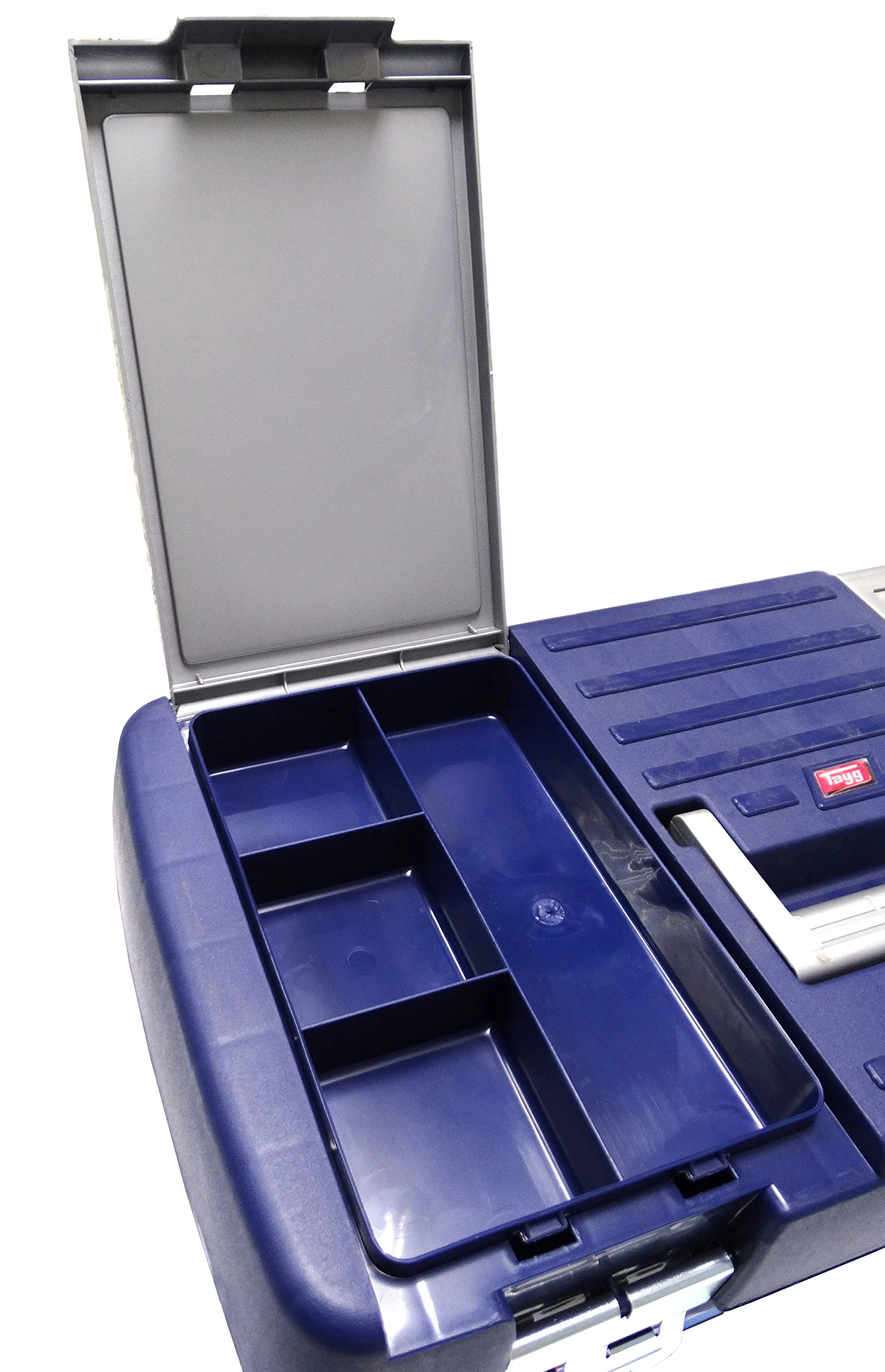 Tayg Caja Herramientas 16, Bandeja Doble Capacidad, Cierres Metálicos, Caja de Herramientas de Polipropileno, Soporta hasta 120 kg, Medidas 500 x 258 x 255 mm, Azul/Rojo