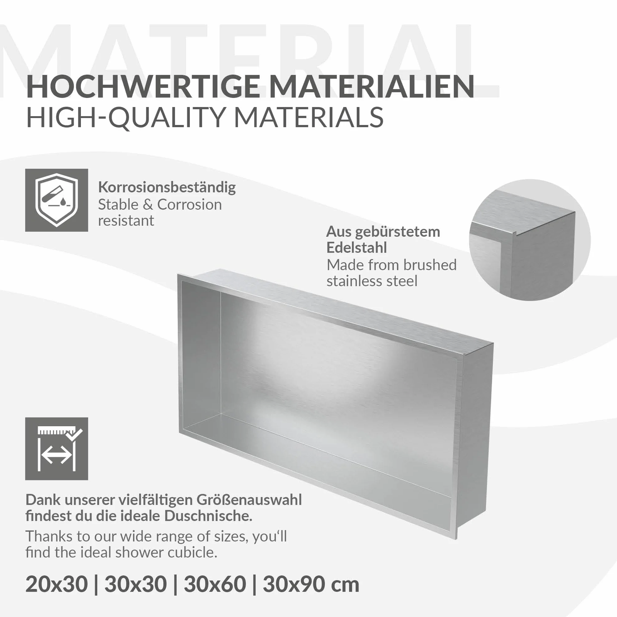 LuxeBath Nicho de Ducha de Acero Inoxidable 60x30x10 cm Plata Marco de Pared Empotrado Alicatable Estante Integrado Instalación Flexible para Almacenamiento Organizador de Utensilios para Baño