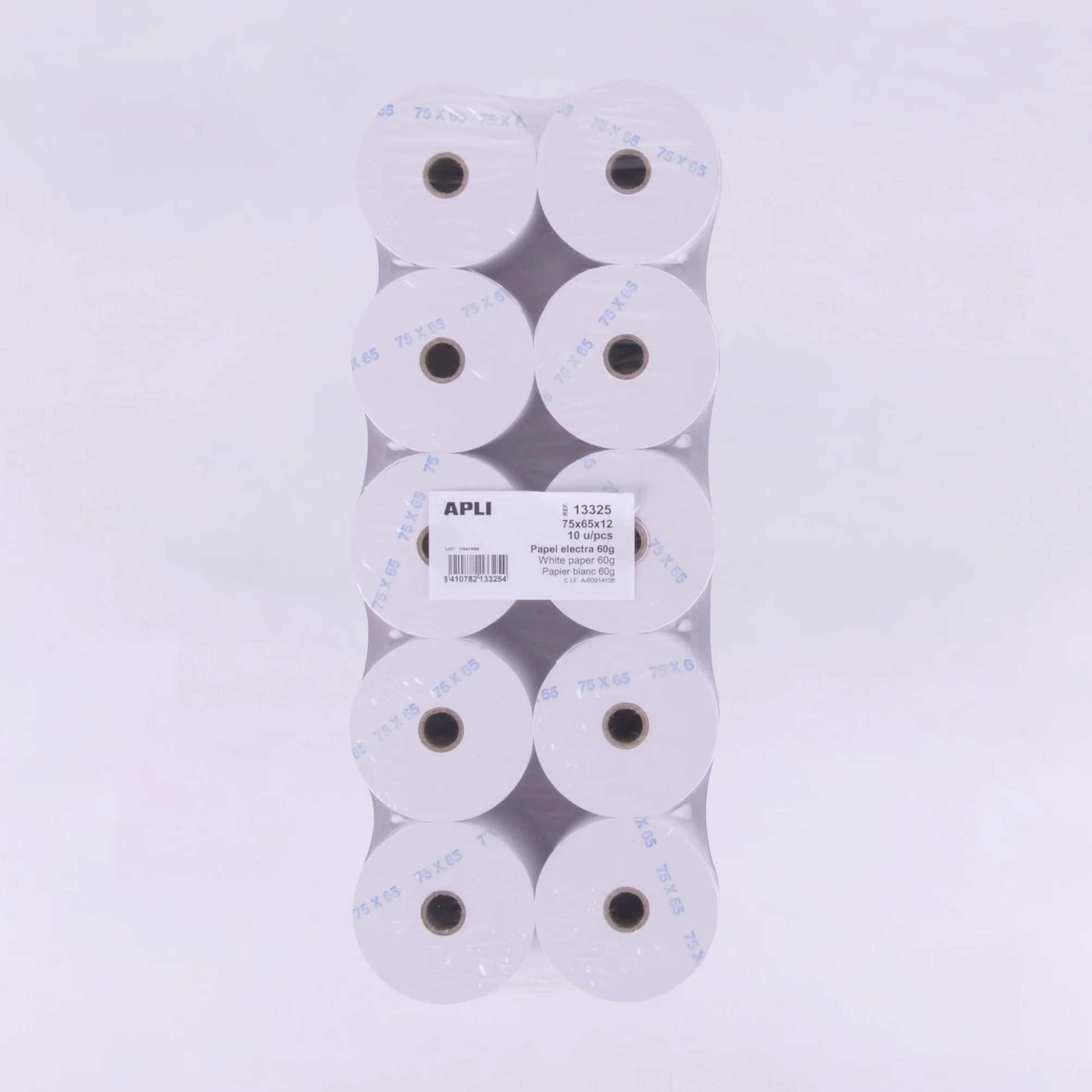 APLI 13325 - Pack de 10 Rollos de Papel Electra de 75 X 65 X 12 Mm - Papel para Tickets de Impresoras Matriciales Con Tinta