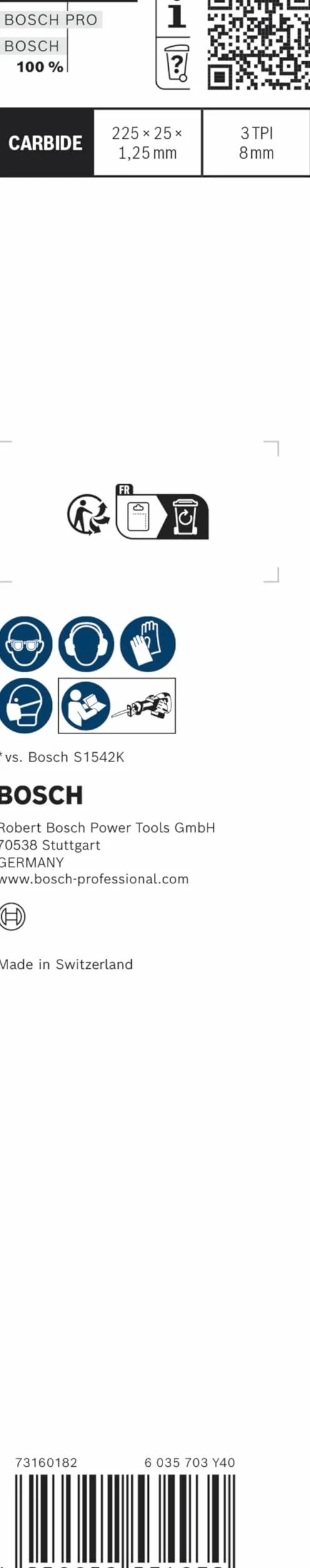 Bosch Expert Tough Wood S 1142 KHM Hoja de Sierra Sable 225 mm