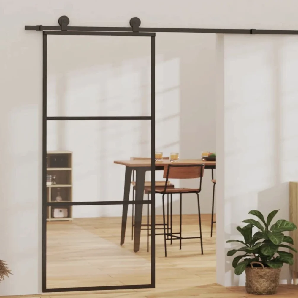 vidaXL Puerta Corredera con Herrajes Entrada Corrediza Deslizante Hogar Cuarto de Baño Salón Sala de Estar Habitación ESG Vidrio y Aluminio 90x205 cm