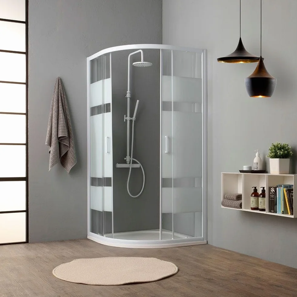 Kiamami Valentina - Mampara de ducha curva 90x90 cm 4 mm cristal blanco serigrafiado | Venere