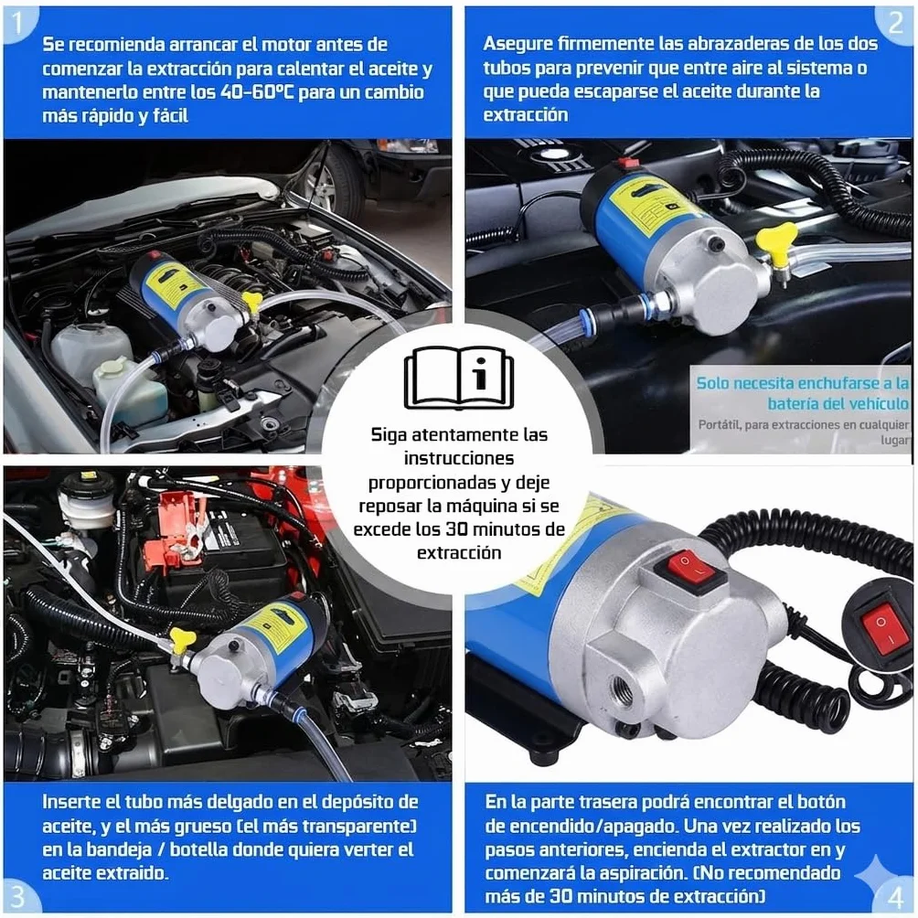 Bomba extractora de aceite DC 12V 100W Bomba de transferencia de combustible (no gasolina) y Aceite para Auto, Moto, Quad, furgon. Bomba de Aceite Diesel de Bajo Ruido para cambios de aceite