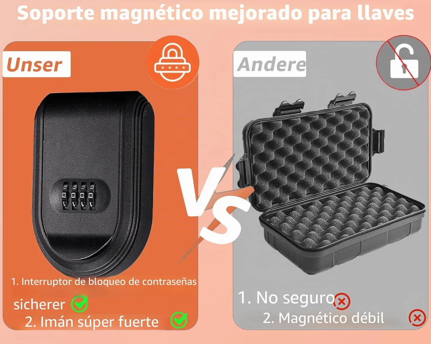Caja de Seguridad para Llaves de Coche Magnéticas con Combinación de 4 Dígitos, Caja Fuerte para Llaves Resistente a la Intemperie y al óxido, Armarios de Llaves Montada en la Pared