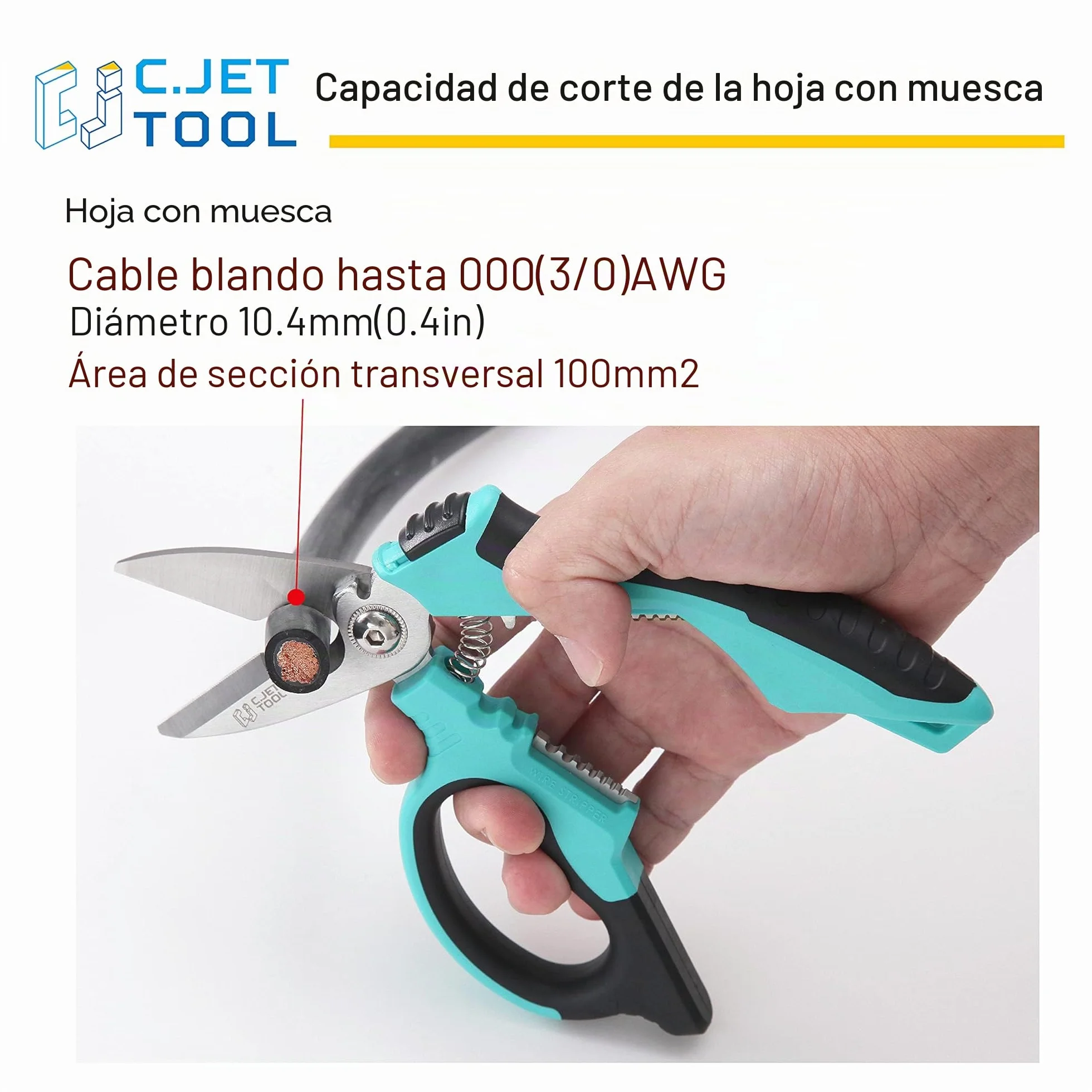 C.JET TOOL Tijeras de Electricista 8"/200 mm, Acero Inoxidable, Angulares, Cortador de Alambre, Profesionales de Alta Resistencia para Cortar Cables de Cobre y Aluminio