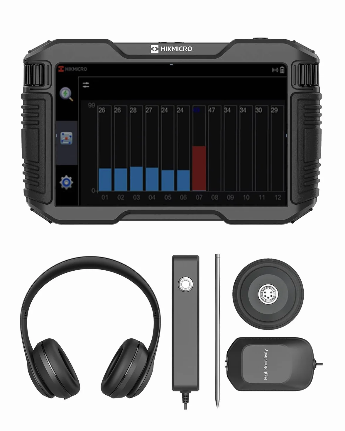 HIKMICRO AD21S Detector acústico de Fugas de Agua – Herramienta Profesional para detección de Fugas en tuberías subterráneas y en Interiores, con Auriculares y Estuche de Almacenamiento