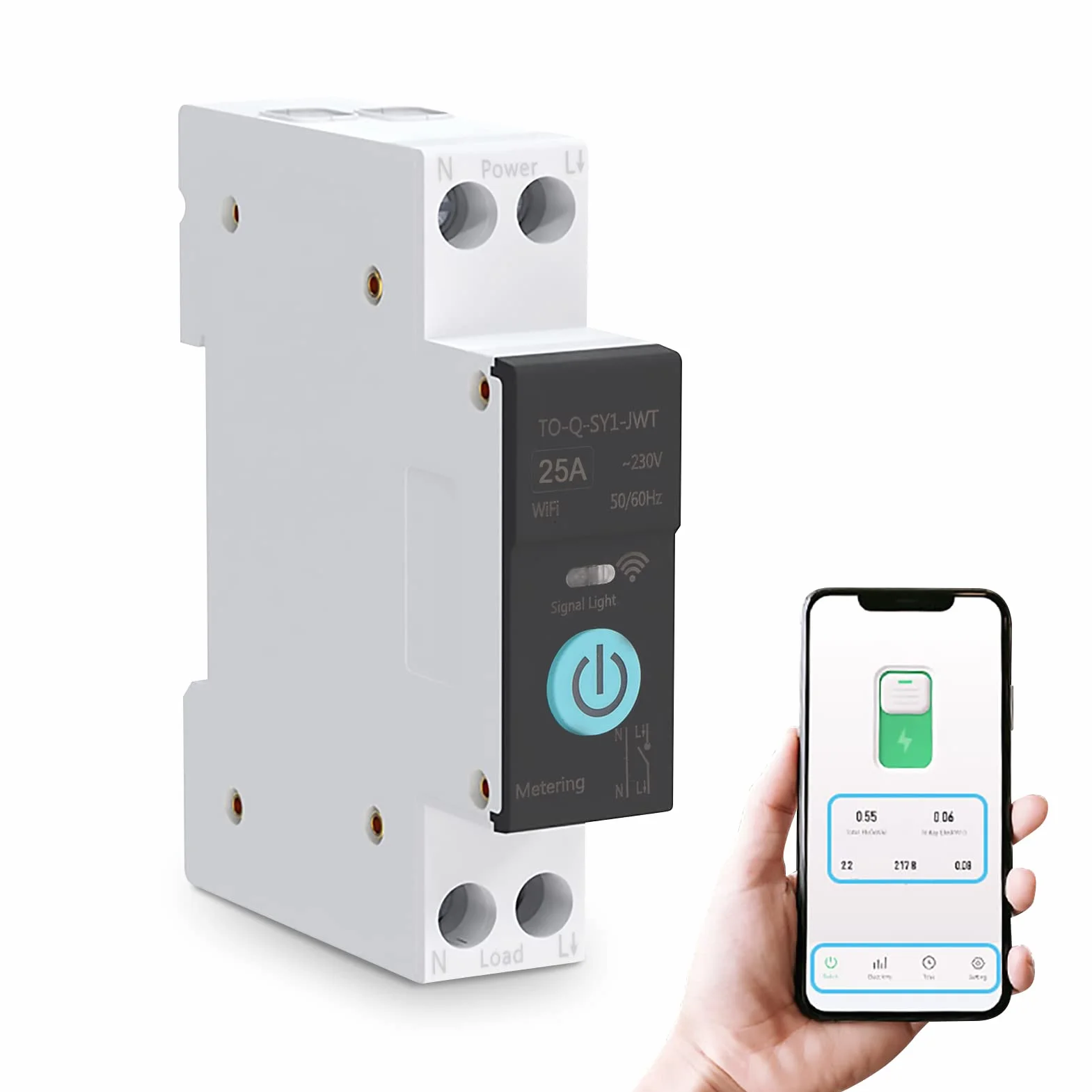 Interruptor Automático WIFI, Interruptor WIFI Inteligente Disyuntores, Domésticos Control Remoto de Teléfono Móvil, 3 Modos de Temporización, para Electrodomésticos (25A)