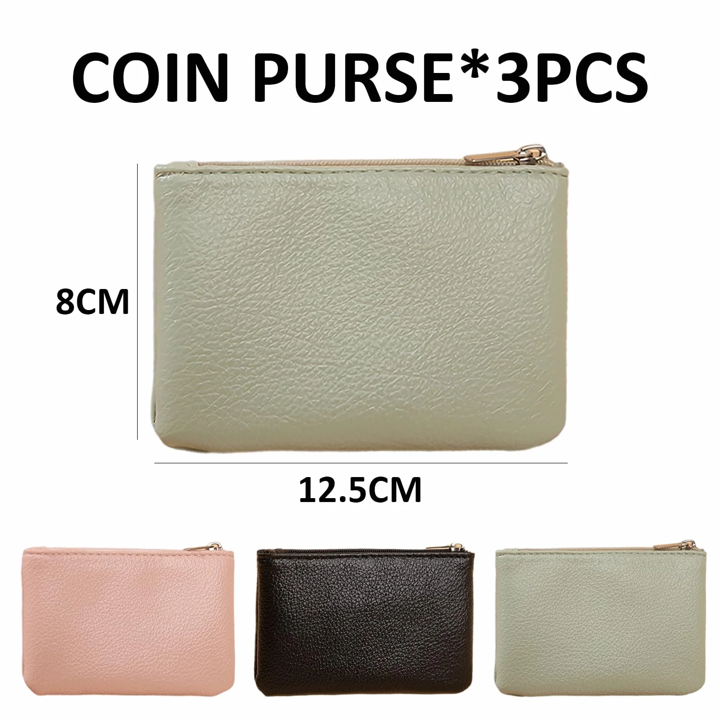 Mini monedero de 3 piezas con cremallera - Cartera suave para guardar monedas, llaves y objetos pequeños