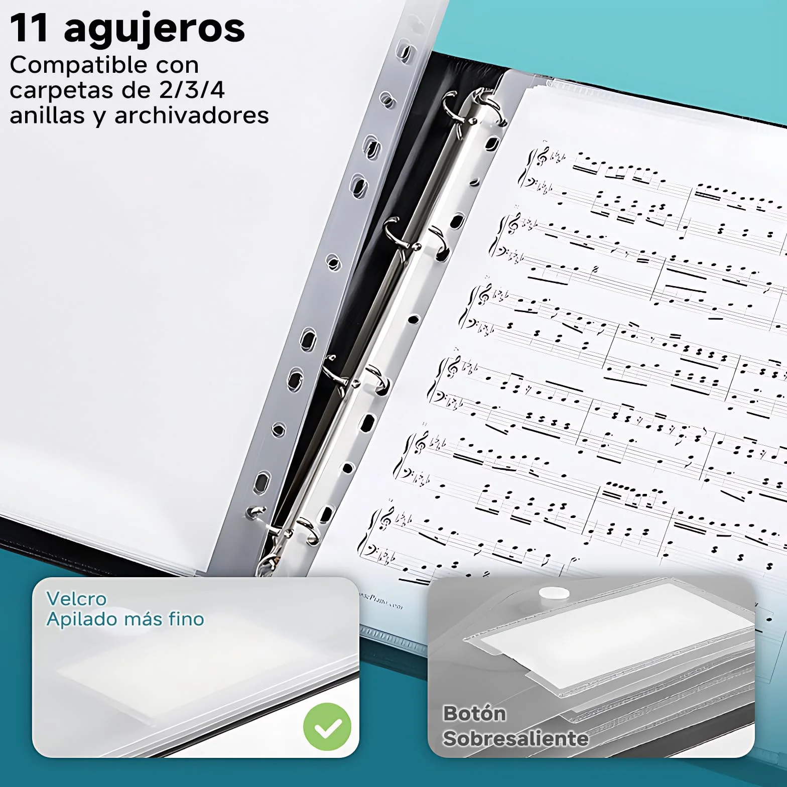 Carpeta Fundas Plastico A4 30 PCS Carpetas Transparentes con Cierre de Gancho y Bucle Portafolios 11 Agujeros