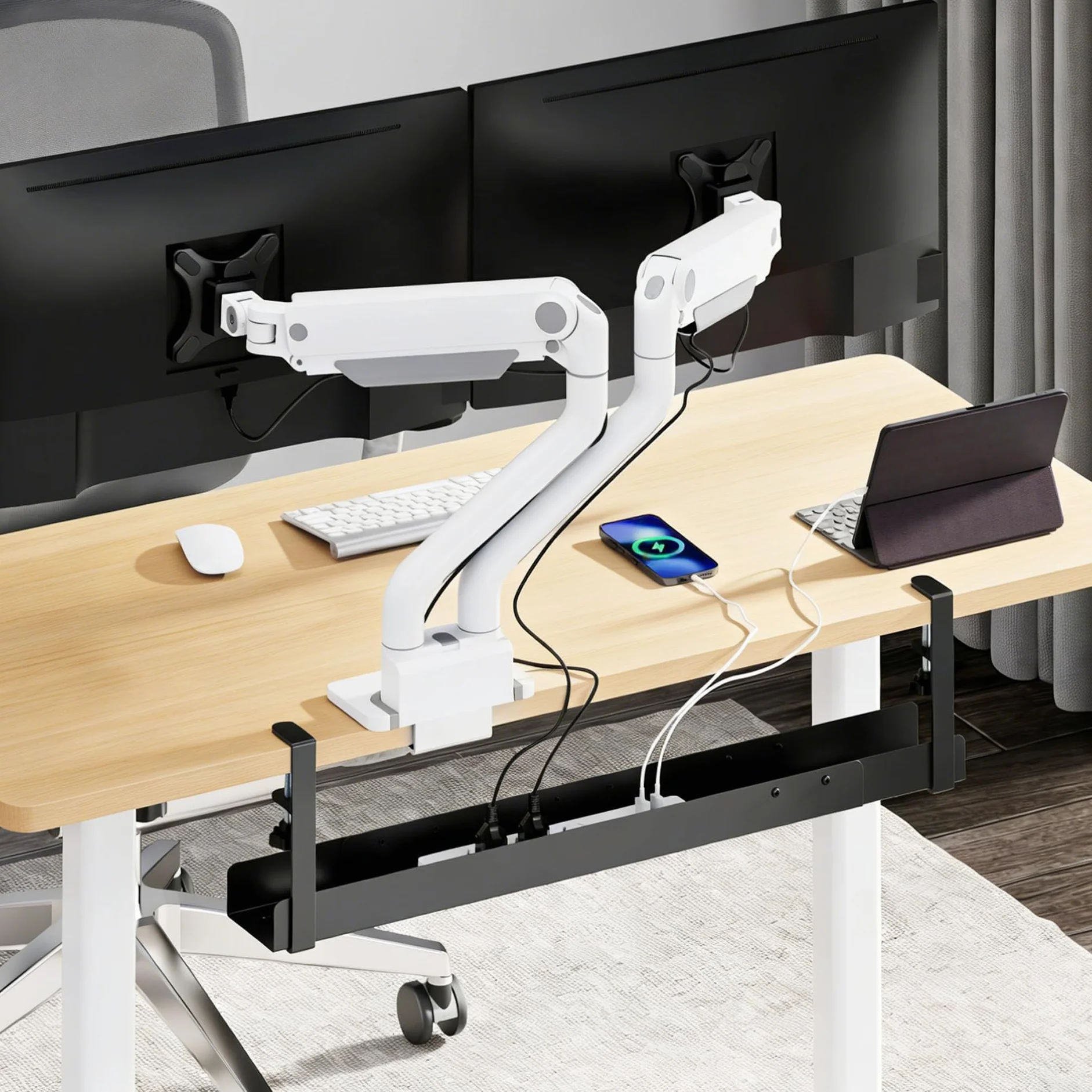 Mimoke Organizador de cables para escritorio, 800 a 1200 mm, con accesorios, montaje sencillo (negro)