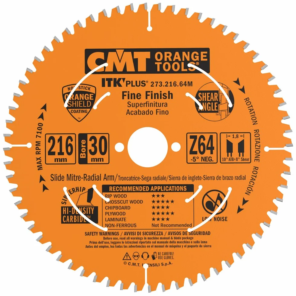 Cmt - 273.216.64m - sierra circular itk plus hw 216x1.8x30 z=64 atb+s -5 grados