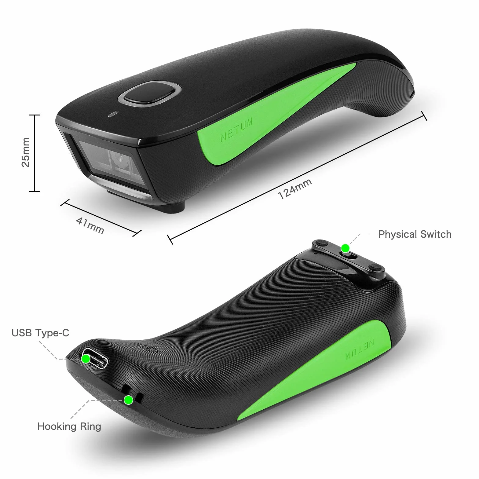 NETUM C740 Escáner de Códigos de Barras Inalámbrico Bluetooth 1D USB de Bolsillo