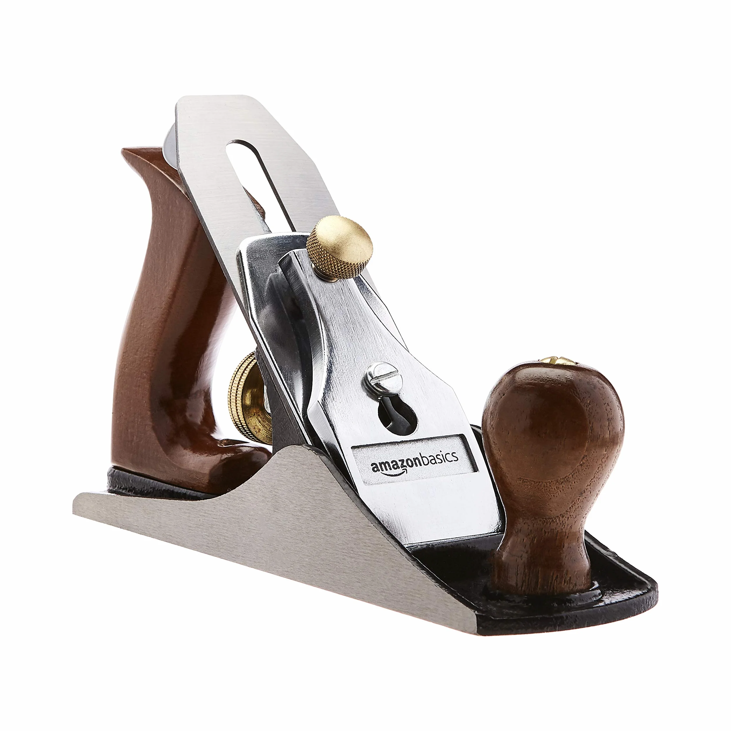 Amazon Basics Cepillo manual para banco de alisado universal ajustable, no. 4, hoja de 50.8 mm y mangos de madera para un trabajo preciso, Marrón