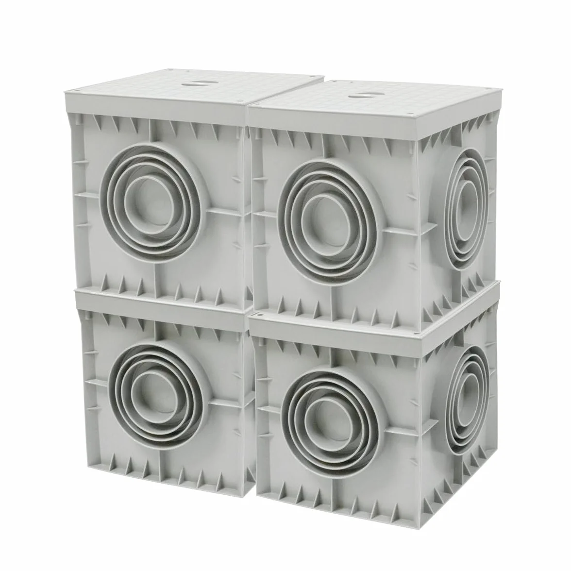 Pack 4 Arqueta Estanca de Suelo Electrica Gris Cuadrada con Tapa Ciega IP54 Arqueta de Riego y Electricidad Arqueta de PVC para Jardin, Drenaje Riego, Instalaciones Eléctricas Tuberías 200x200mm
