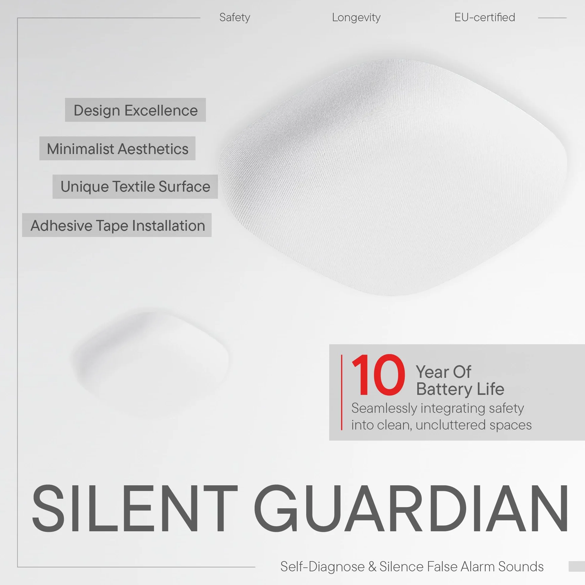 Jalo Kupu 10 Detector de Humo óptico para casa - Batería de Litio de 10 años - Diseño escandinavo - Blanco