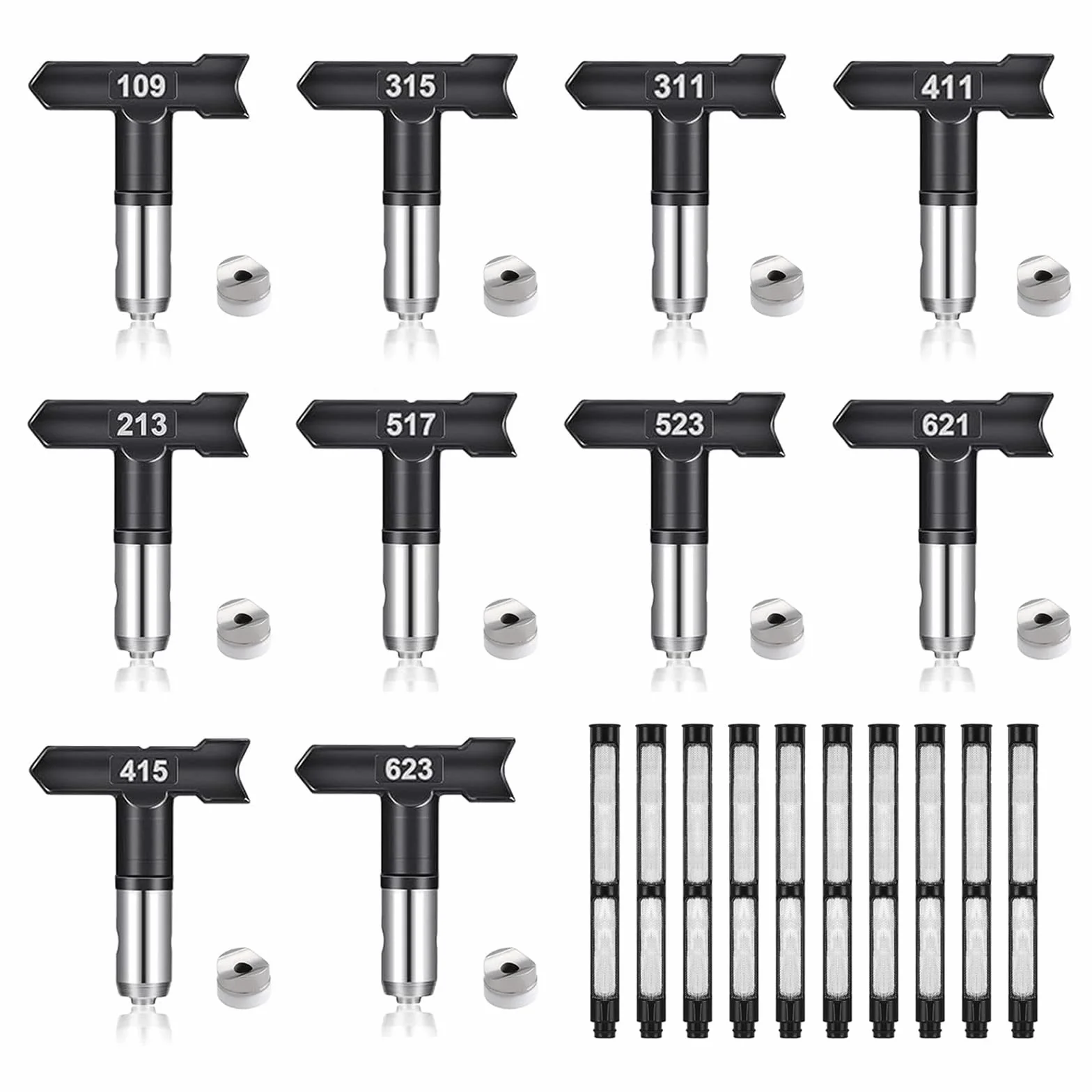 Boquilla Airless, 10 Piezas Puntas de pulverización Reversibles,Pistolas de Pulverización sin Aire,Boquilla Pistola Pintura para pulverizador Pintura (Tipo 109,213,311,315,411,415,517,523,621,623)